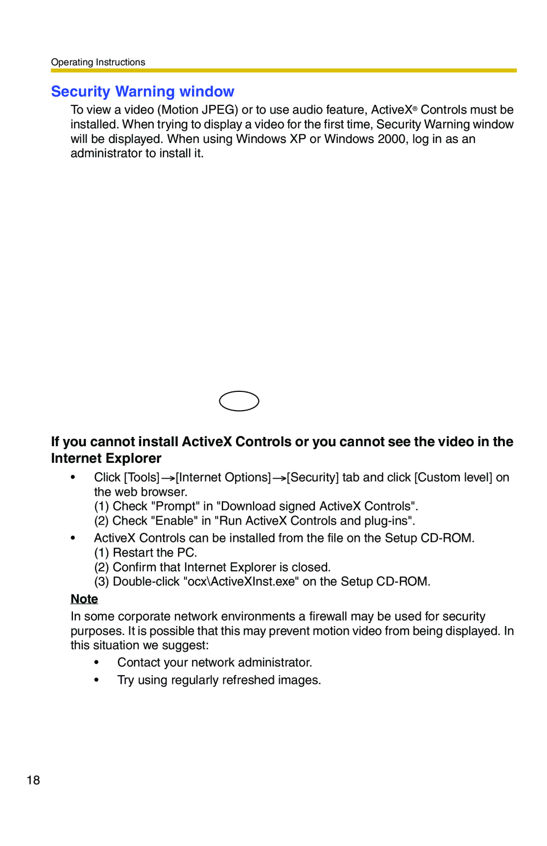 Panasonic BB-HCS301A manual Security Warning window 