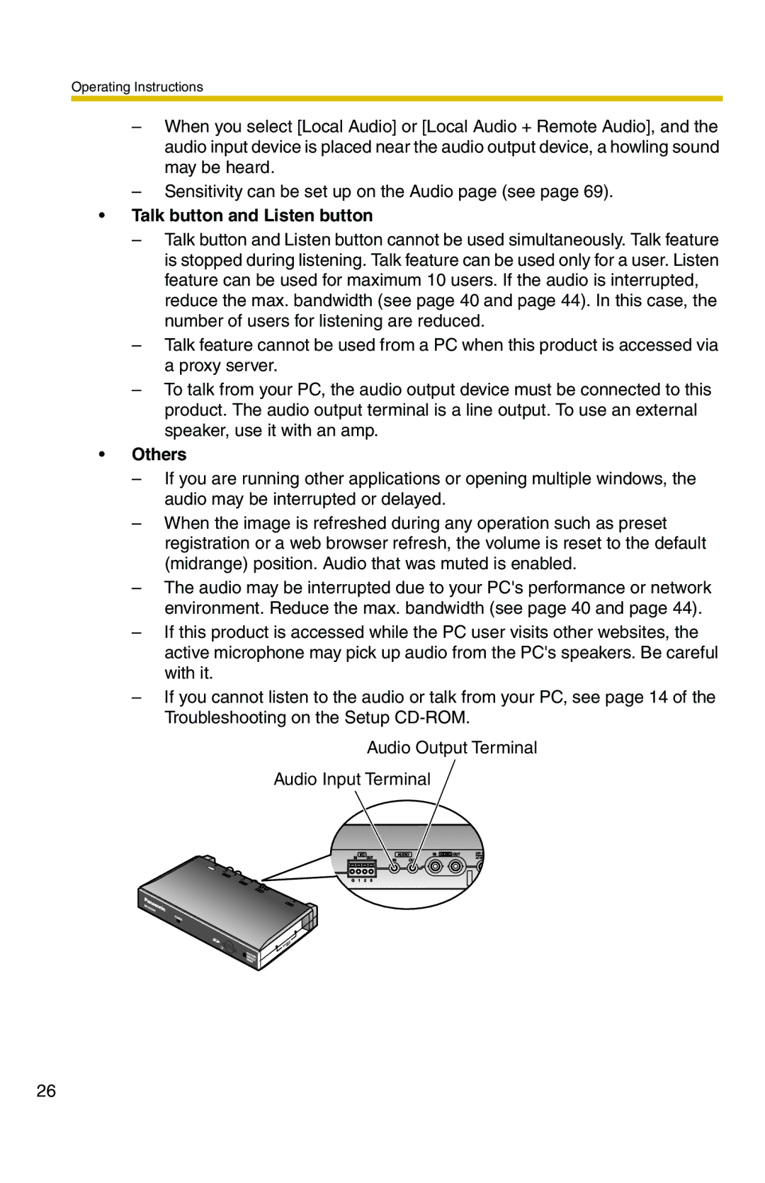 Panasonic BB-HCS301A manual Talk button and Listen button, Others 