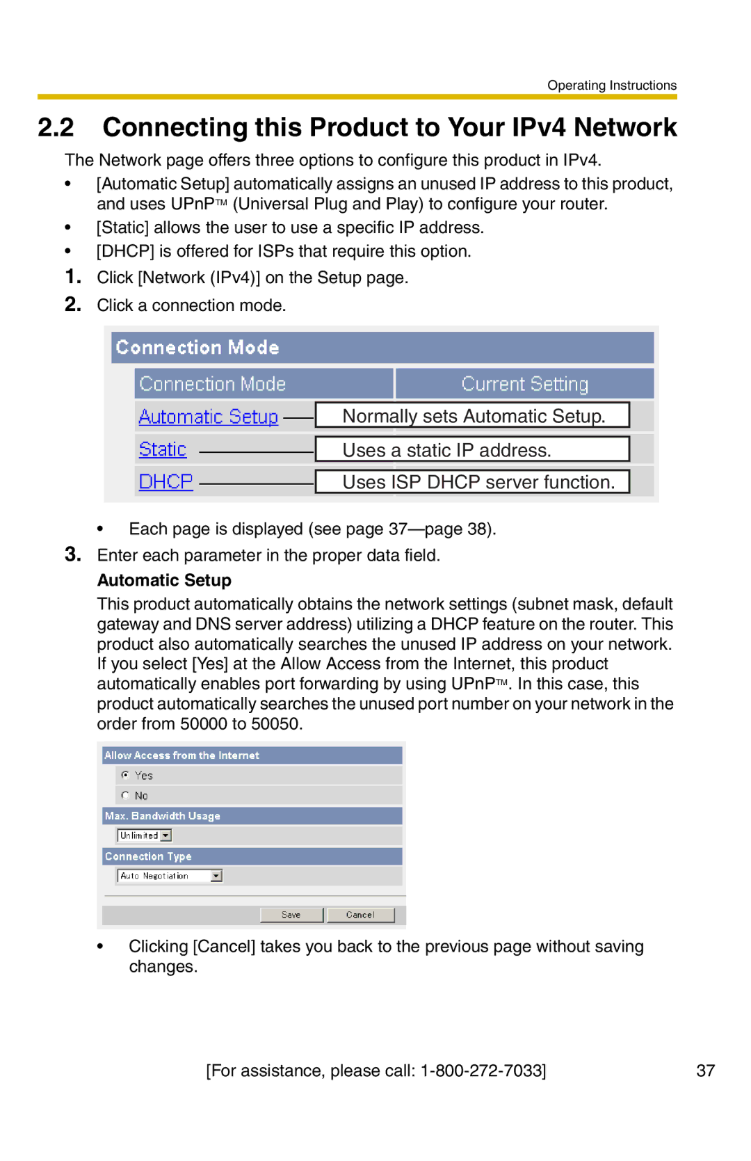 Panasonic BB-HCS301A manual Connecting this Product to Your IPv4 Network, Automatic Setup 