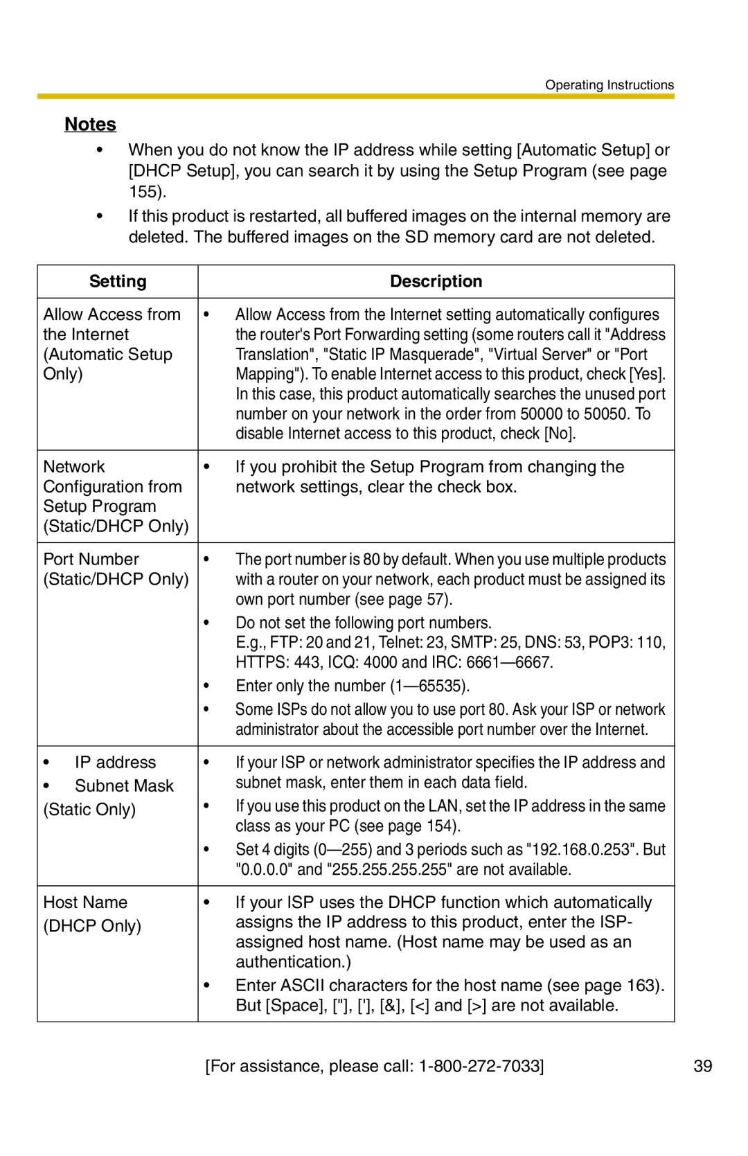 Panasonic BB-HCS301A manual Setting Description, Only 