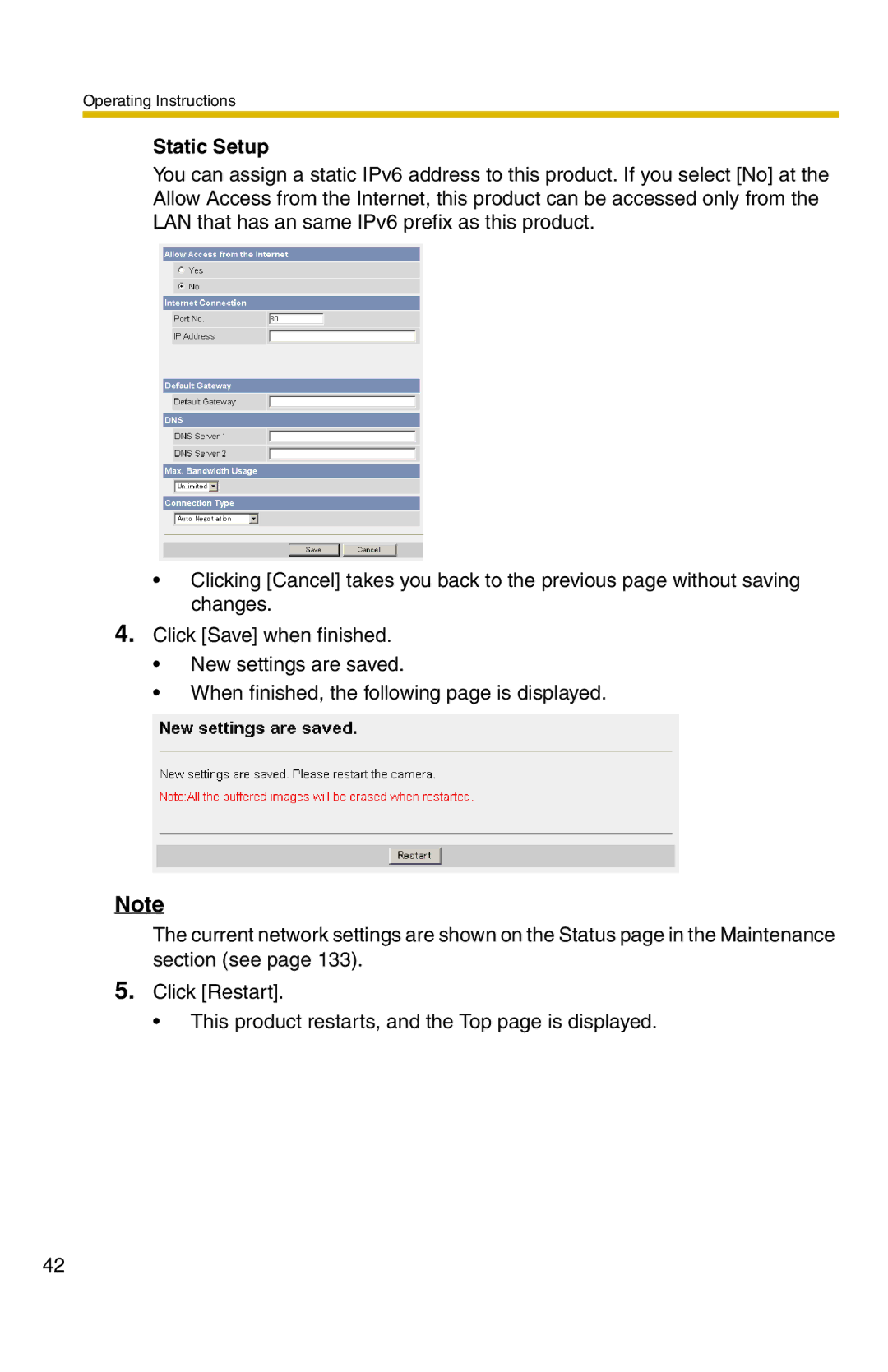 Panasonic BB-HCS301A manual Static Setup 