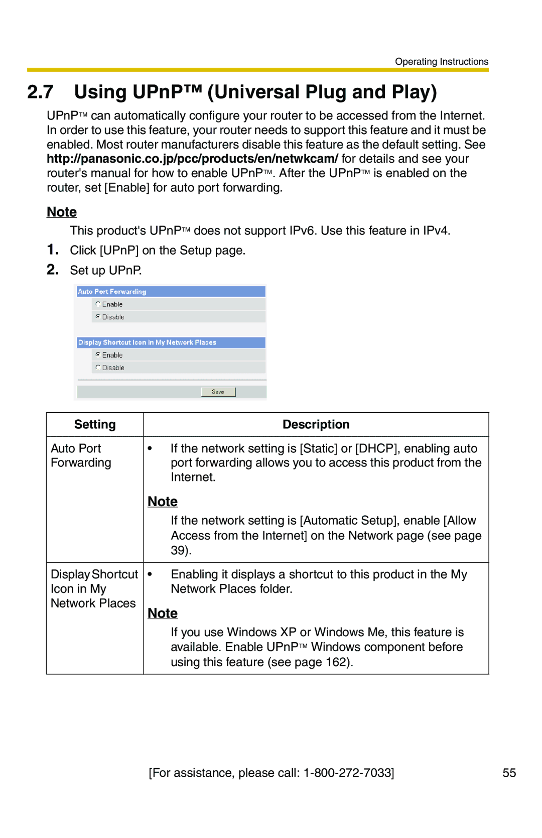 Panasonic BB-HCS301A manual Using UPnP Universal Plug and Play 