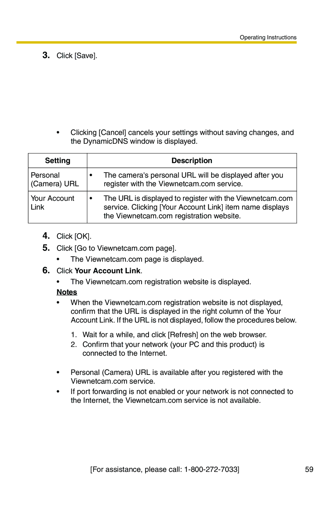 Panasonic BB-HCS301A manual Setting Description, Click Your Account Link 