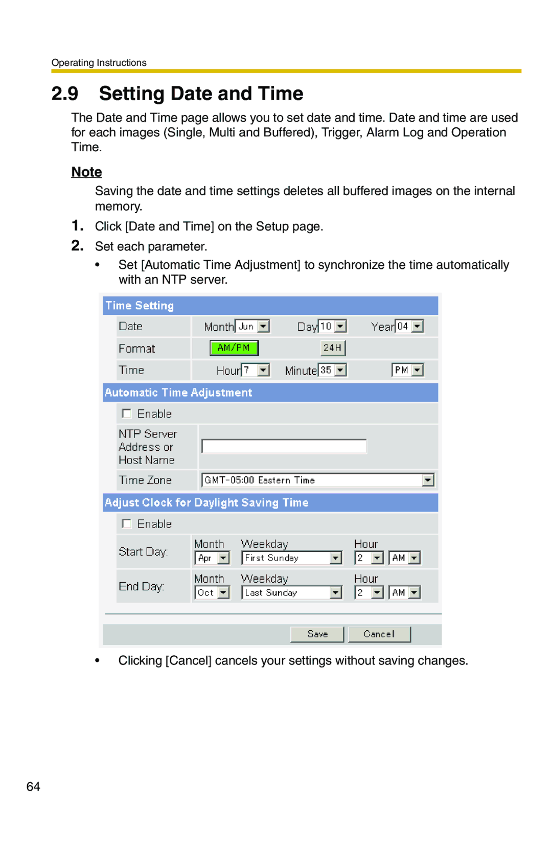 Panasonic BB-HCS301A manual Setting Date and Time 