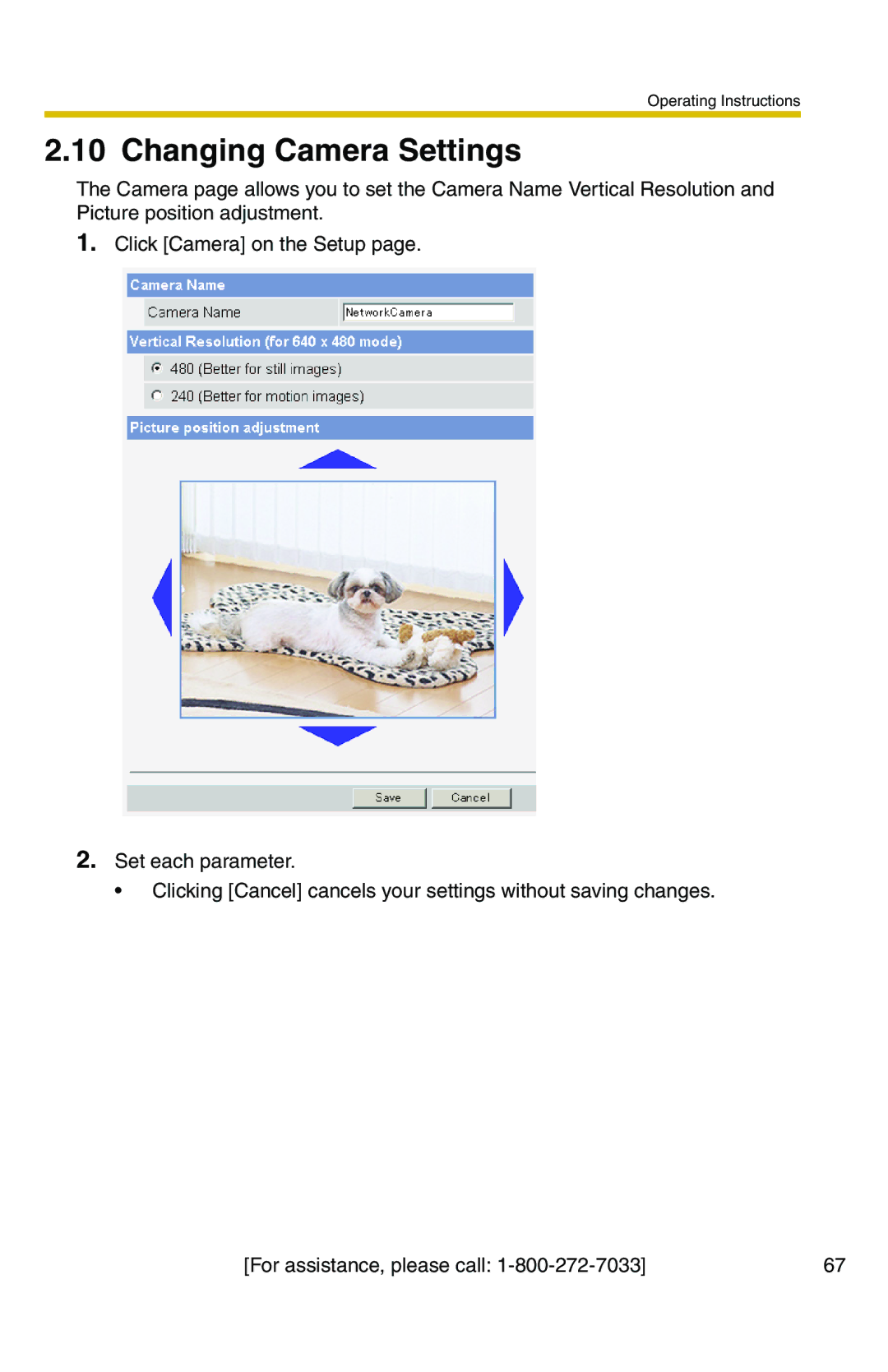 Panasonic BB-HCS301A manual Changing Camera Settings 