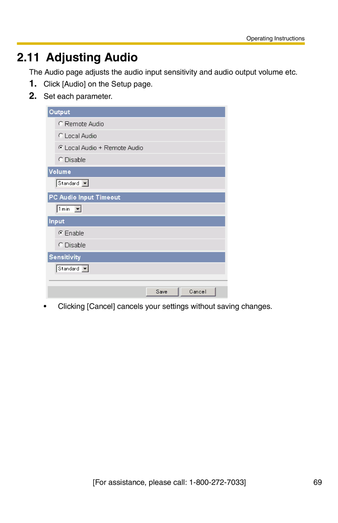 Panasonic BB-HCS301A manual Adjusting Audio 