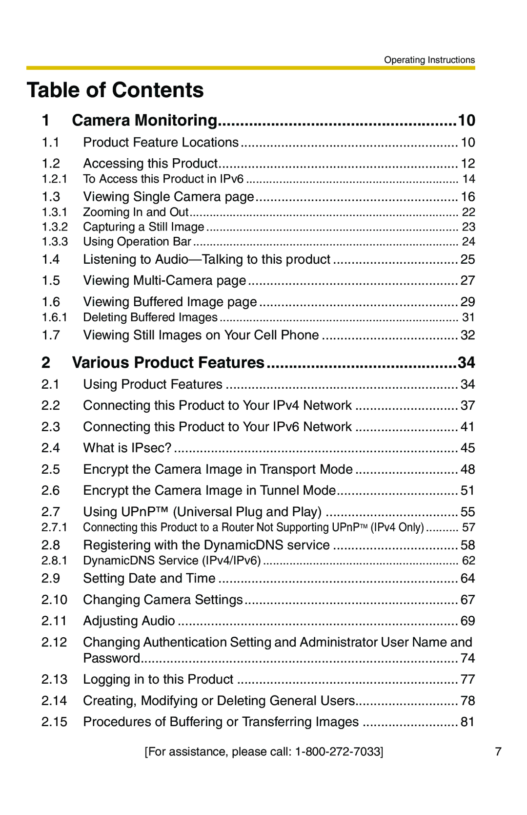 Panasonic BB-HCS301A manual Table of Contents 