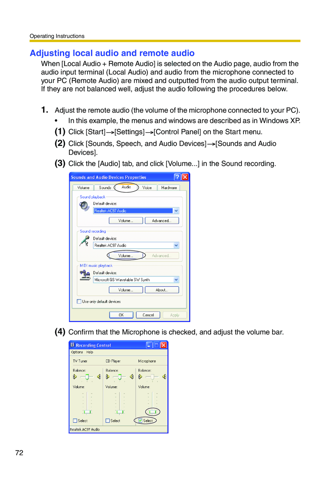 Panasonic BB-HCS301A manual Adjusting local audio and remote audio 