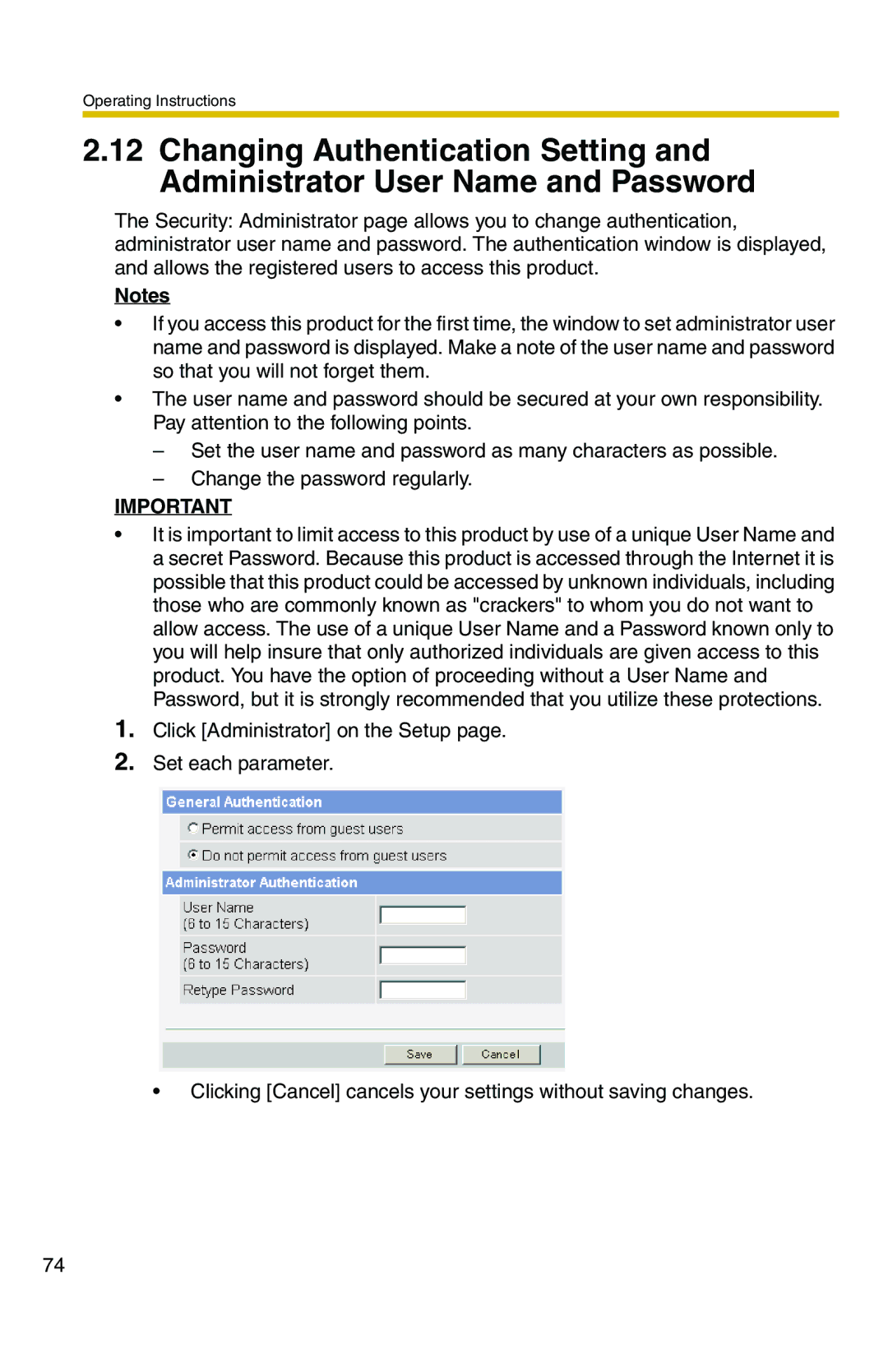 Panasonic BB-HCS301A manual Operating Instructions 