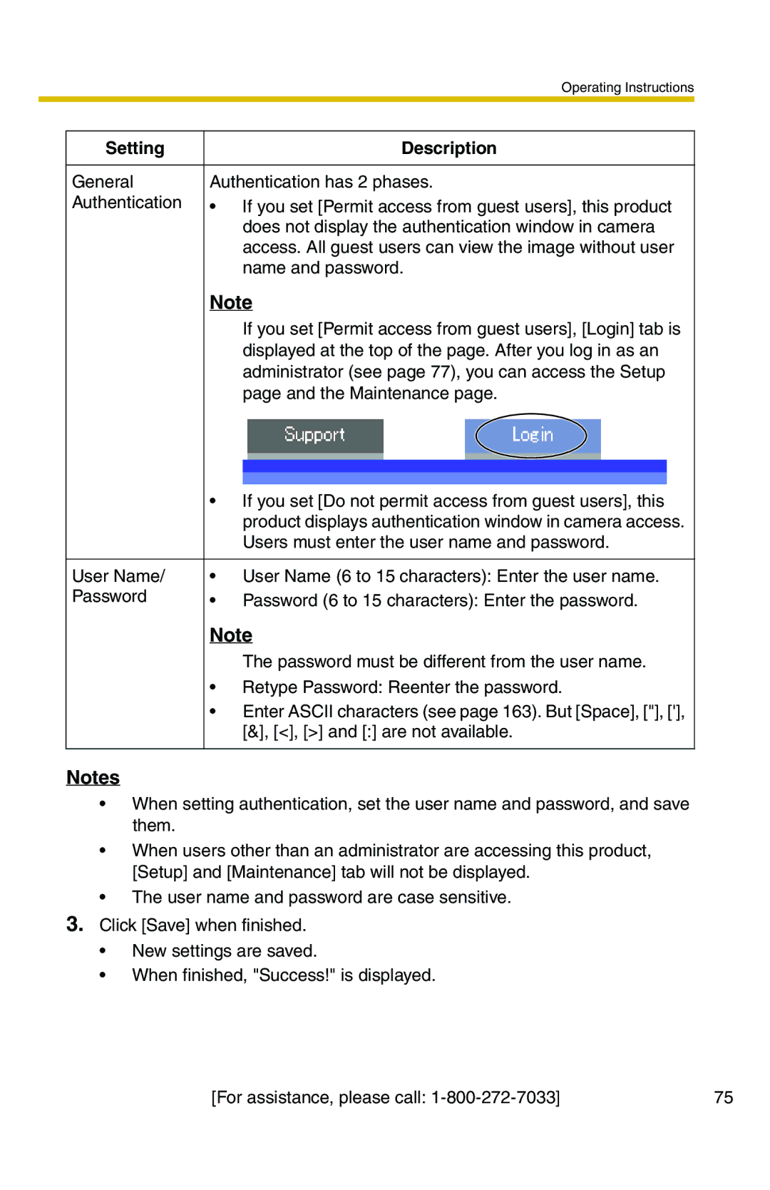 Panasonic BB-HCS301A manual Users must enter the user name and password 