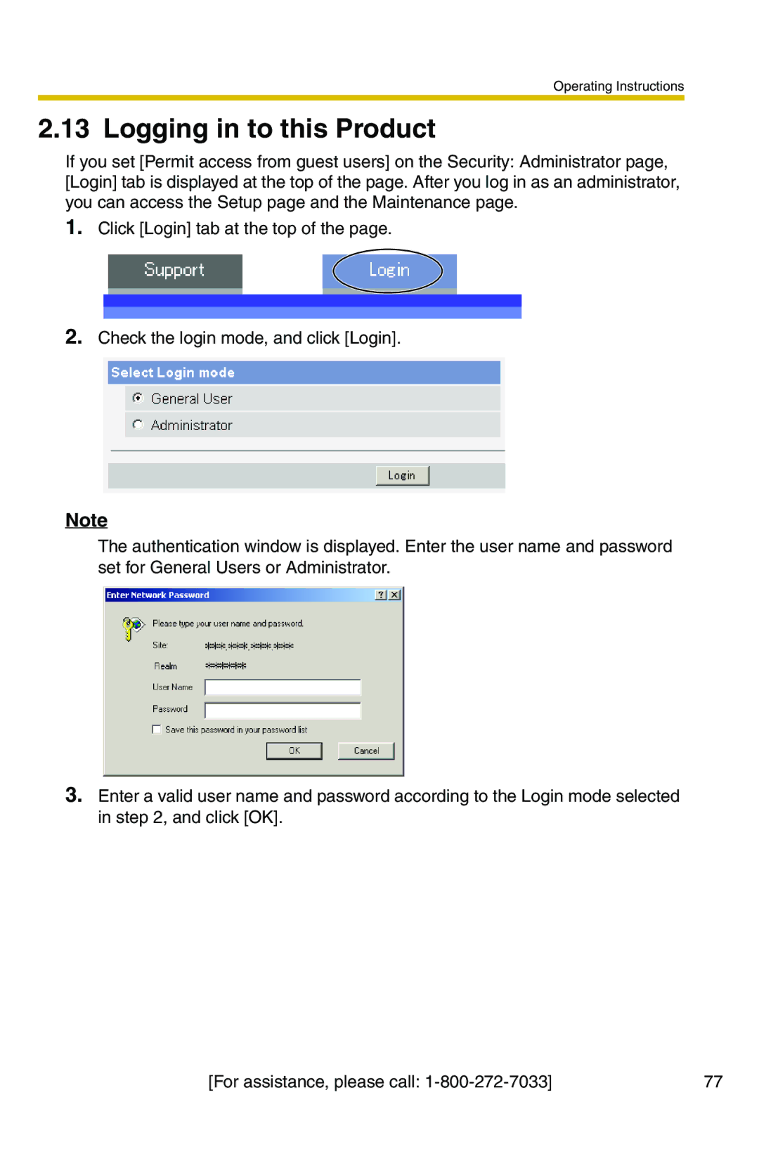 Panasonic BB-HCS301A manual Logging in to this Product 