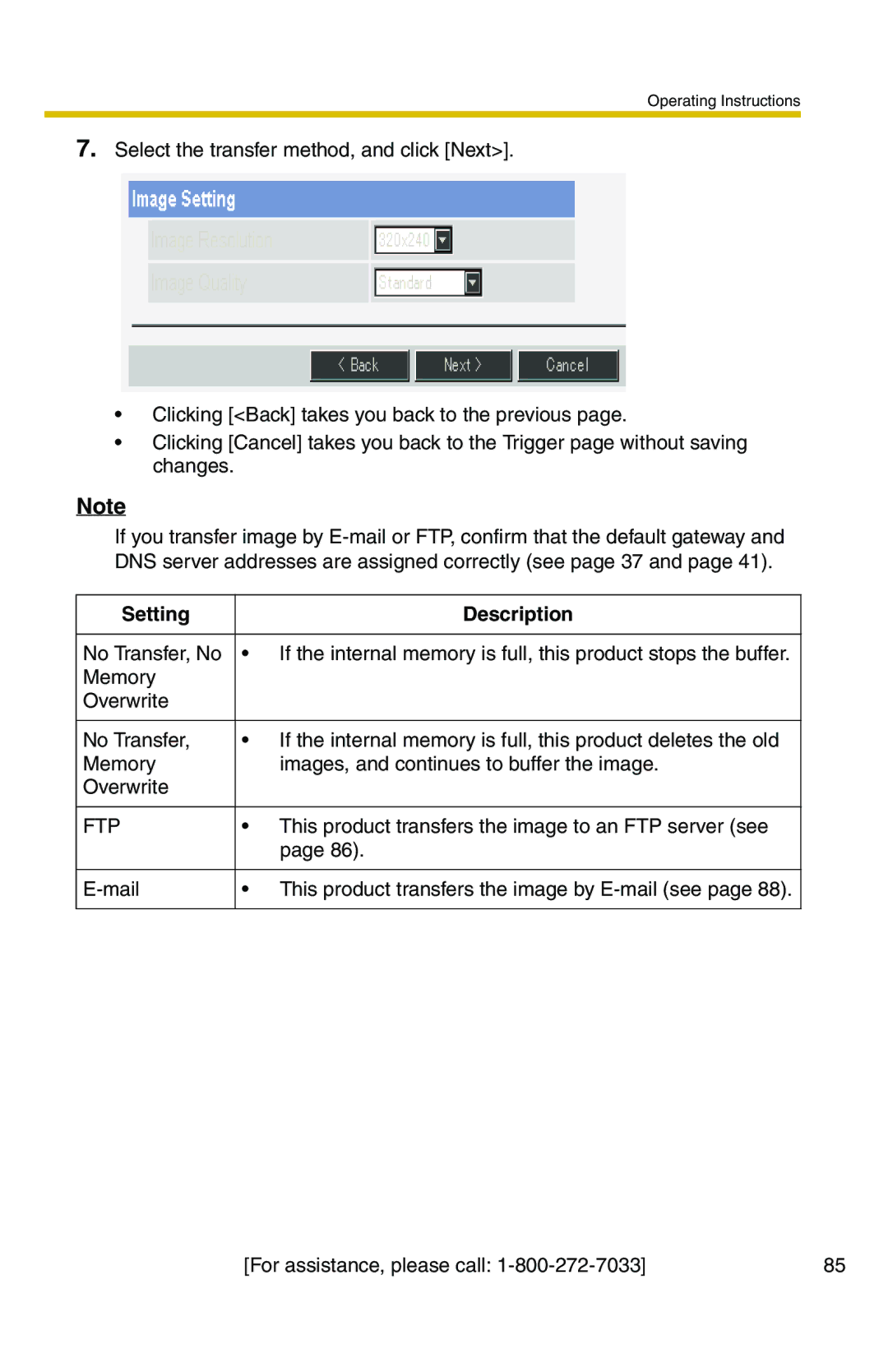 Panasonic BB-HCS301A manual This product transfers the image to an FTP server see 