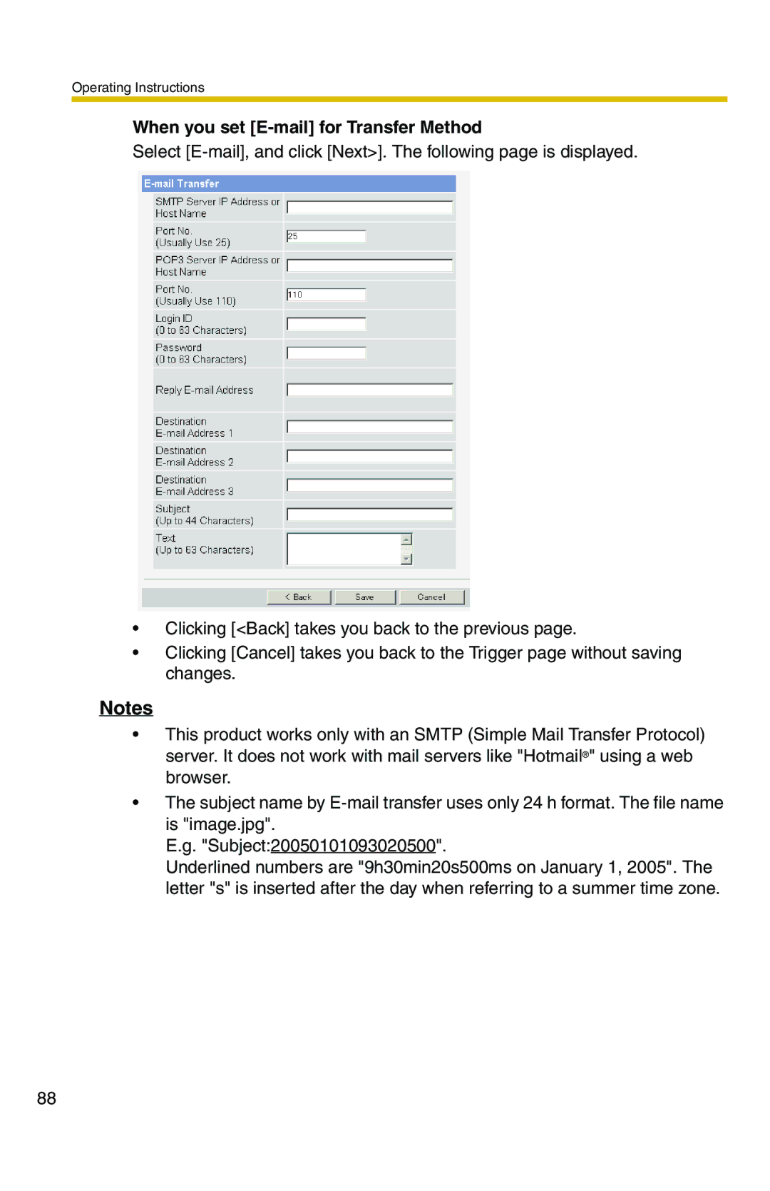 Panasonic BB-HCS301A manual When you set E-mail for Transfer Method 