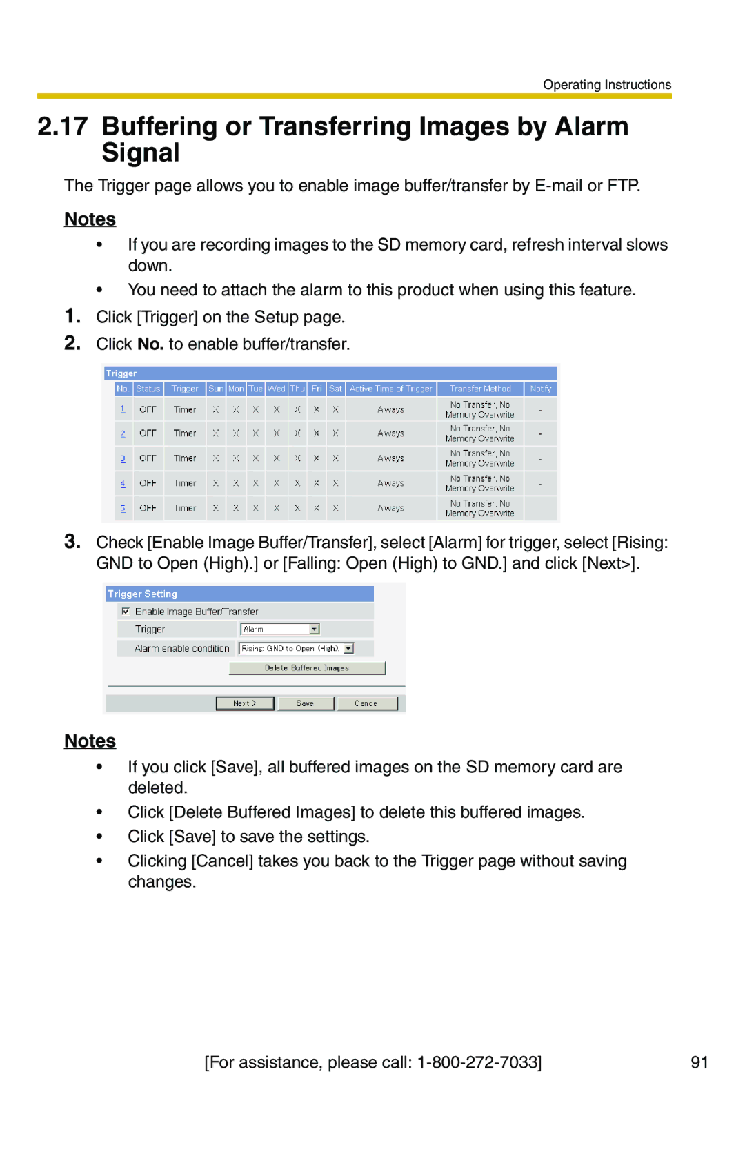 Panasonic BB-HCS301A manual Buffering or Transferring Images by Alarm Signal 