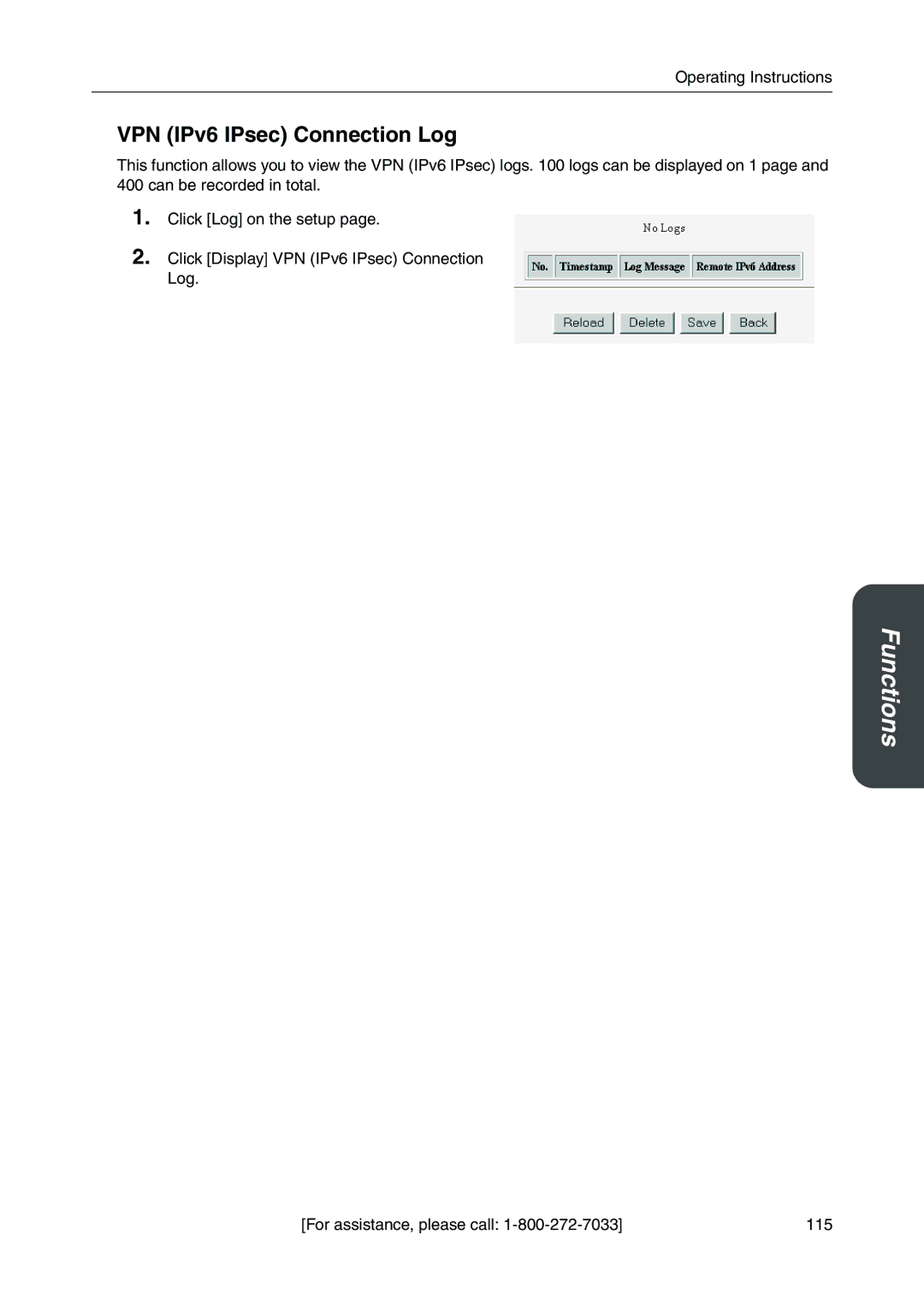 Panasonic BB-HGW700A manual VPN IPv6 IPsec Connection Log 