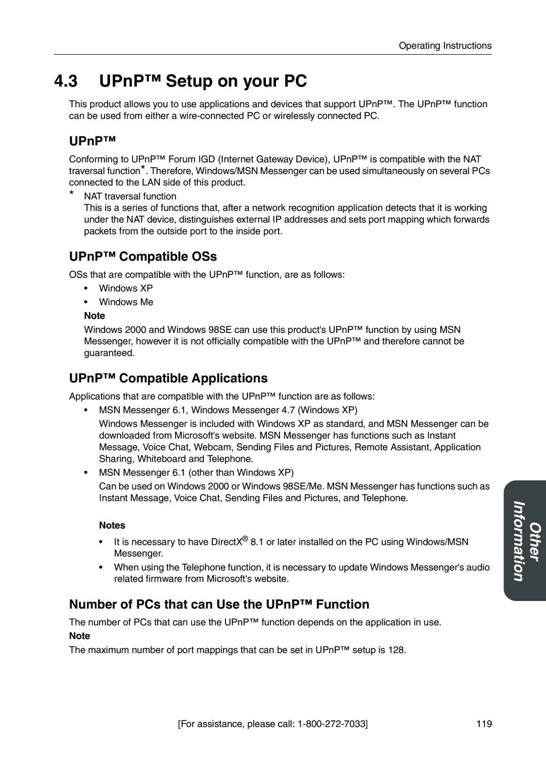 Panasonic BB-HGW700A manual UPnP Setup on your PC, UPnP Compatible OSs, UPnP Compatible Applications 