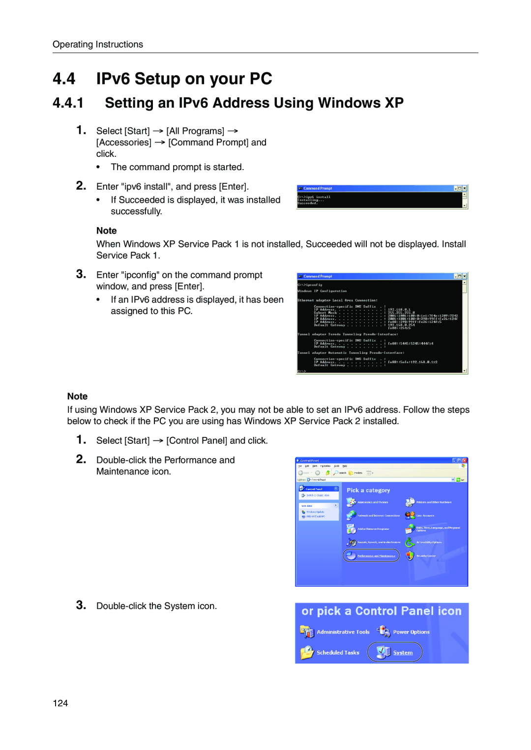 Panasonic BB-HGW700A manual IPv6 Setup on your PC, Setting an IPv6 Address Using Windows XP 