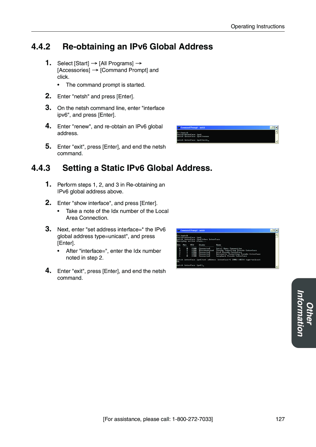 Panasonic BB-HGW700A manual Re-obtaining an IPv6 Global Address, Setting a Static IPv6 Global Address 