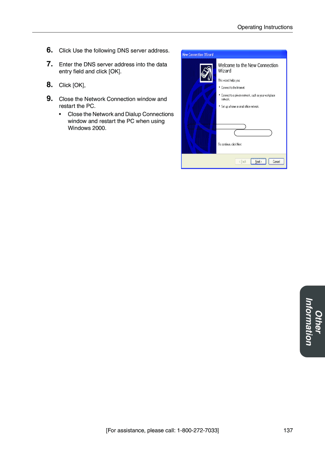 Panasonic BB-HGW700A manual For assistance, please call 137 