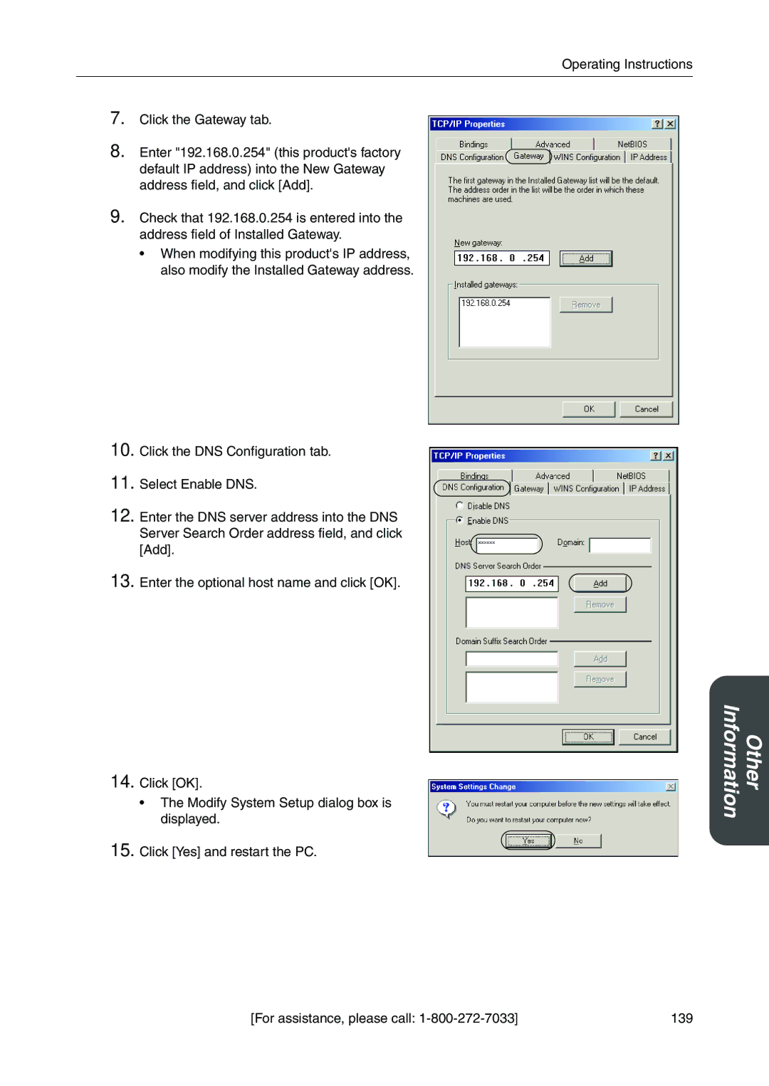 Panasonic BB-HGW700A manual For assistance, please call 139 