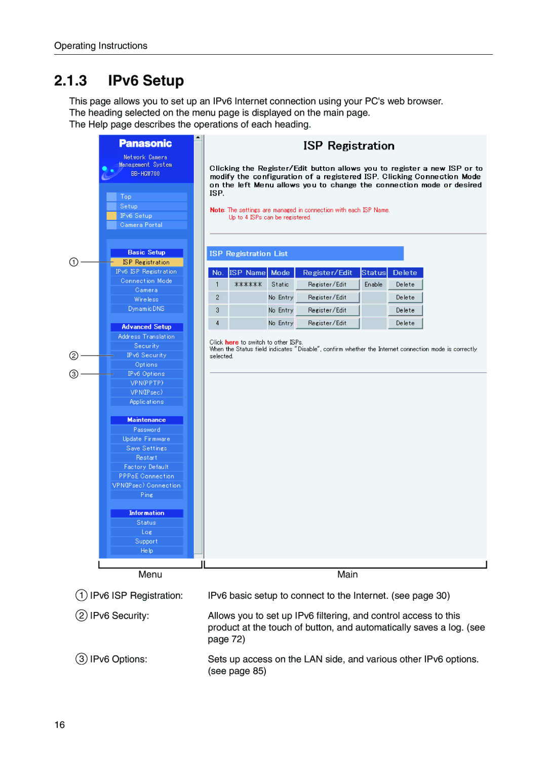 Panasonic BB-HGW700A manual 3 IPv6 Setup 