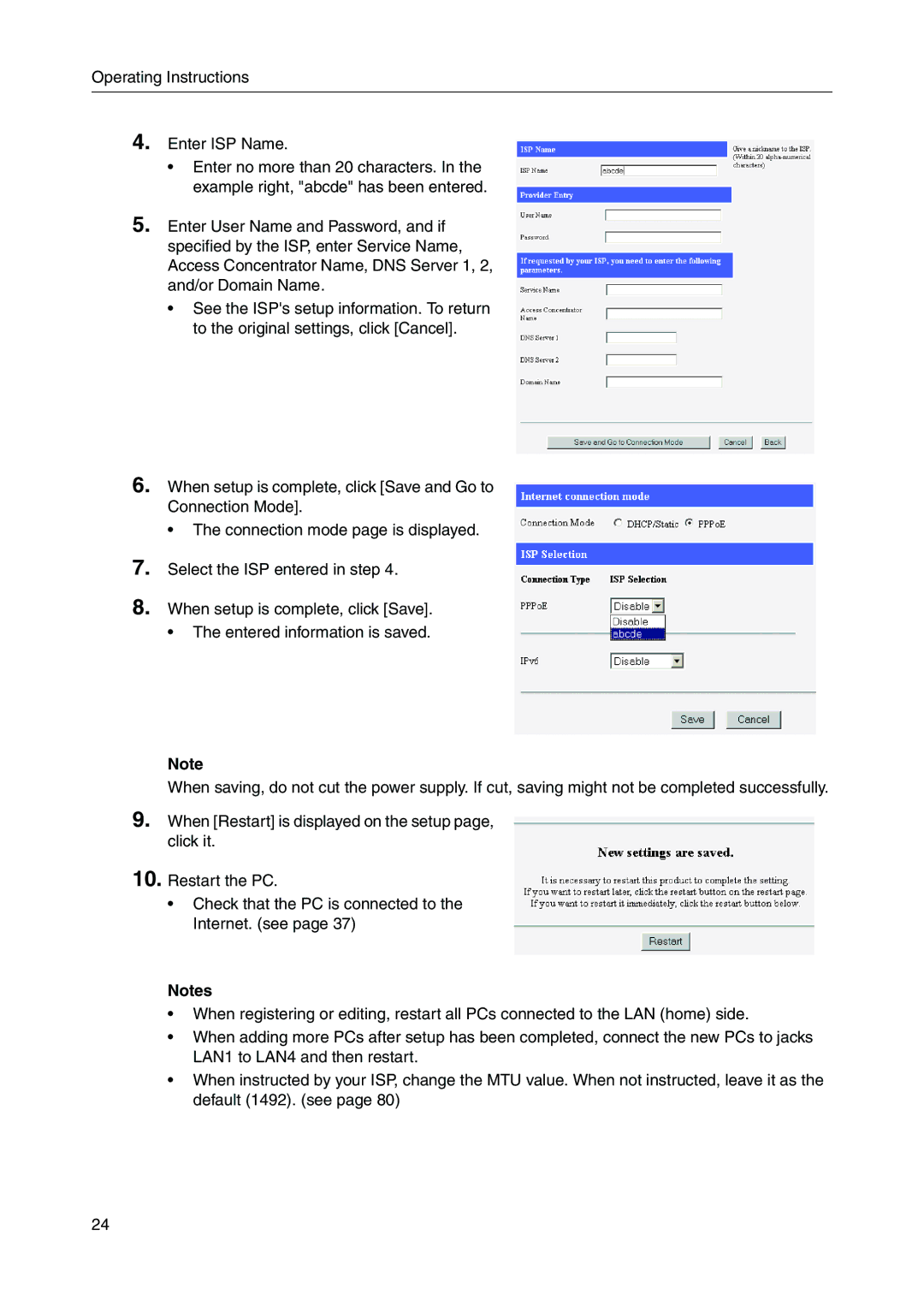 Panasonic BB-HGW700A manual Operating Instructions Enter ISP Name 