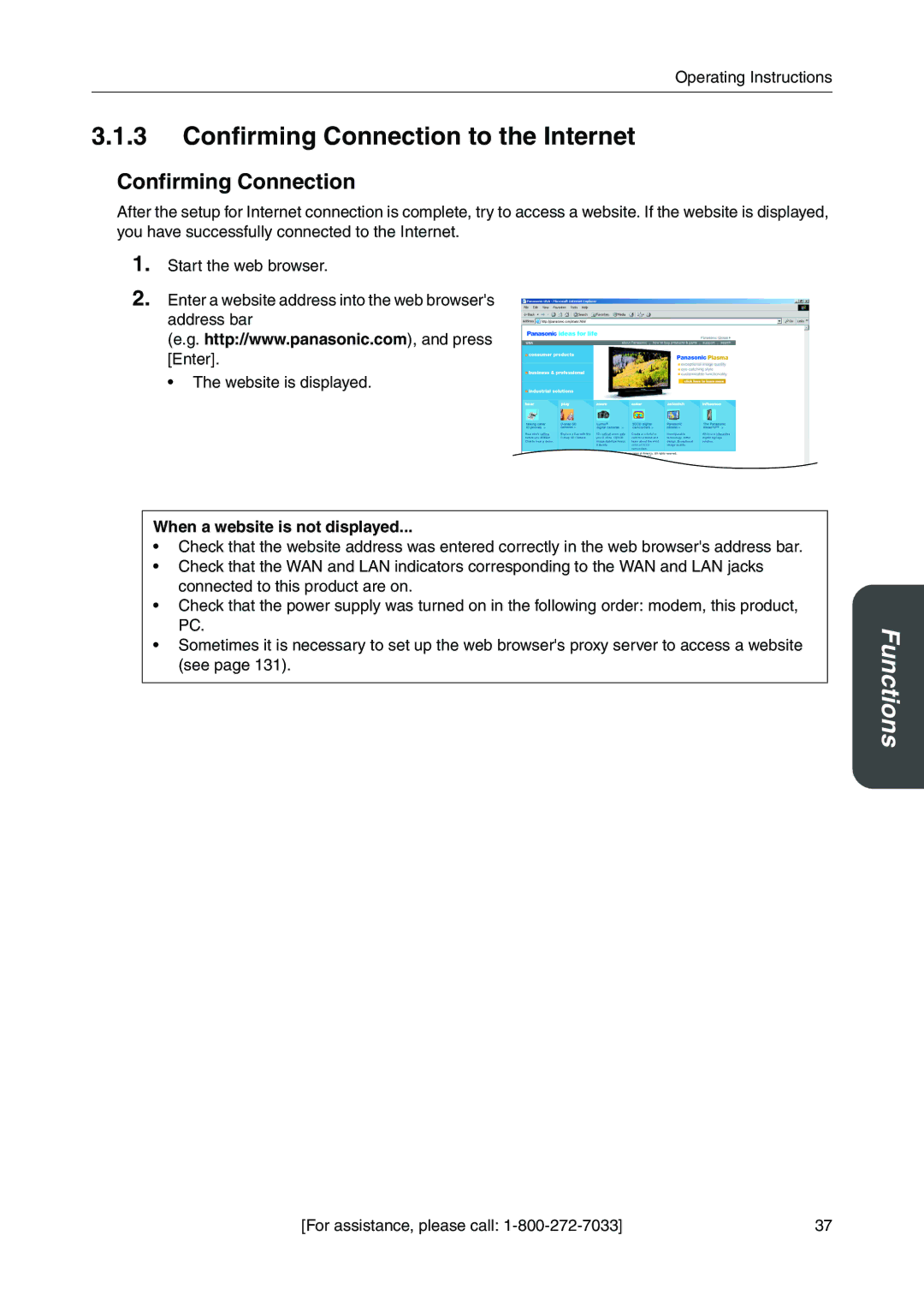 Panasonic BB-HGW700A manual Confirming Connection to the Internet, When a website is not displayed 