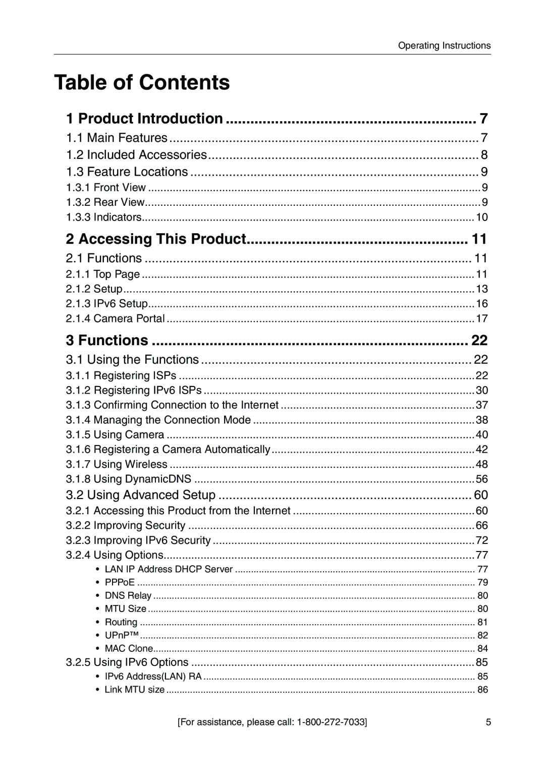 Panasonic BB-HGW700A manual Table of Contents 