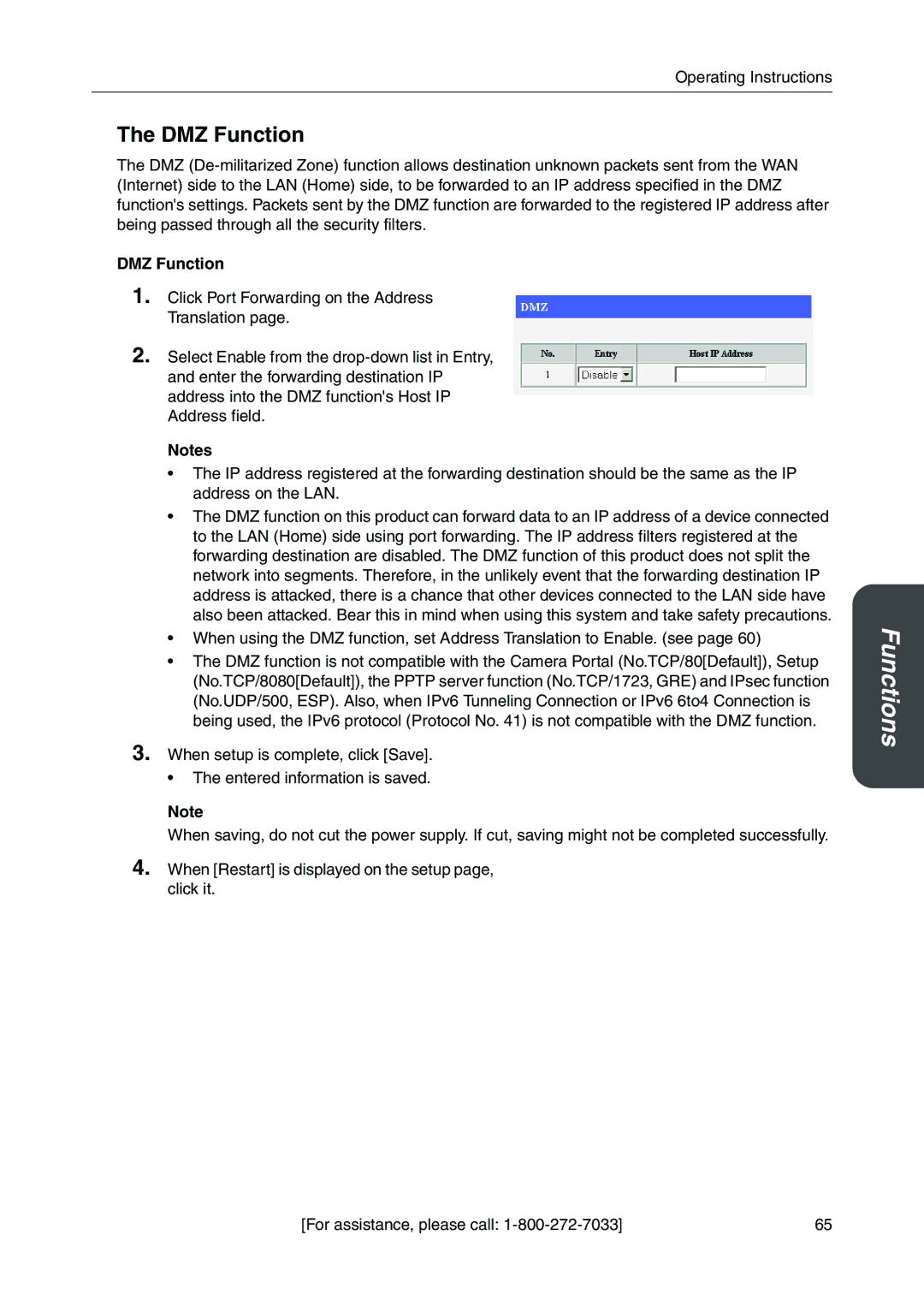 Panasonic BB-HGW700A manual DMZ Function 