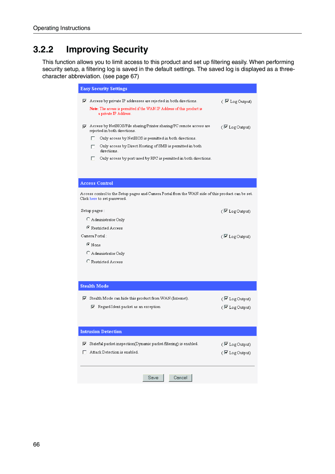 Panasonic BB-HGW700A manual Improving Security 