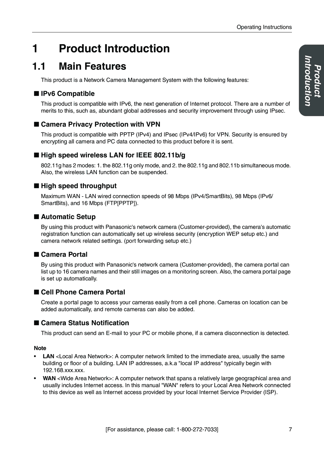 Panasonic BB-HGW700A manual Product Introduction, Main Features 