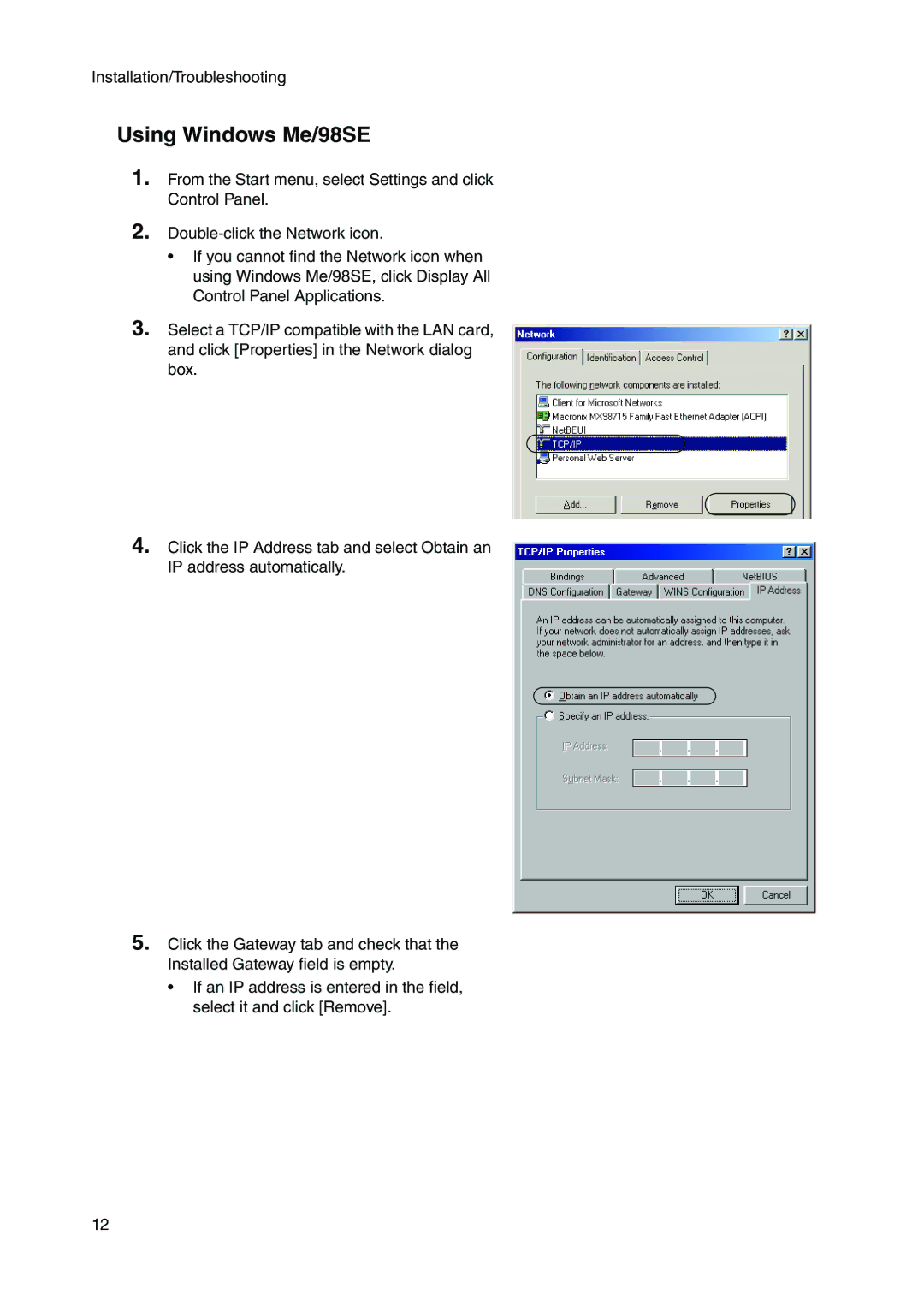 Panasonic BB-HGW700A important safety instructions Using Windows Me/98SE 