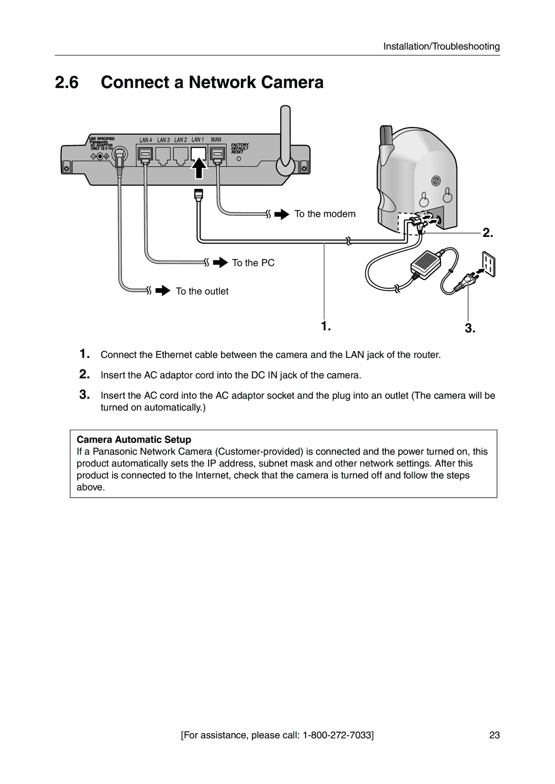 Panasonic BB-HGW700A important safety instructions Connect a Network Camera, Camera Automatic Setup 