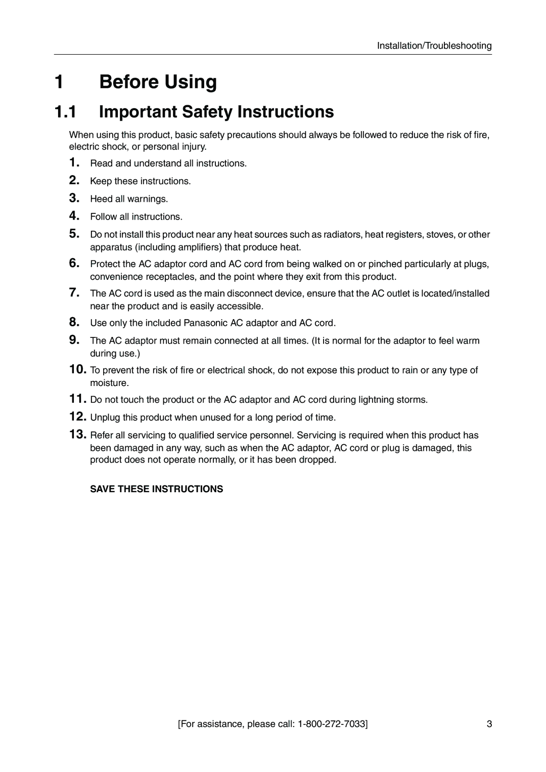 Panasonic BB-HGW700A important safety instructions Before Using, Important Safety Instructions 