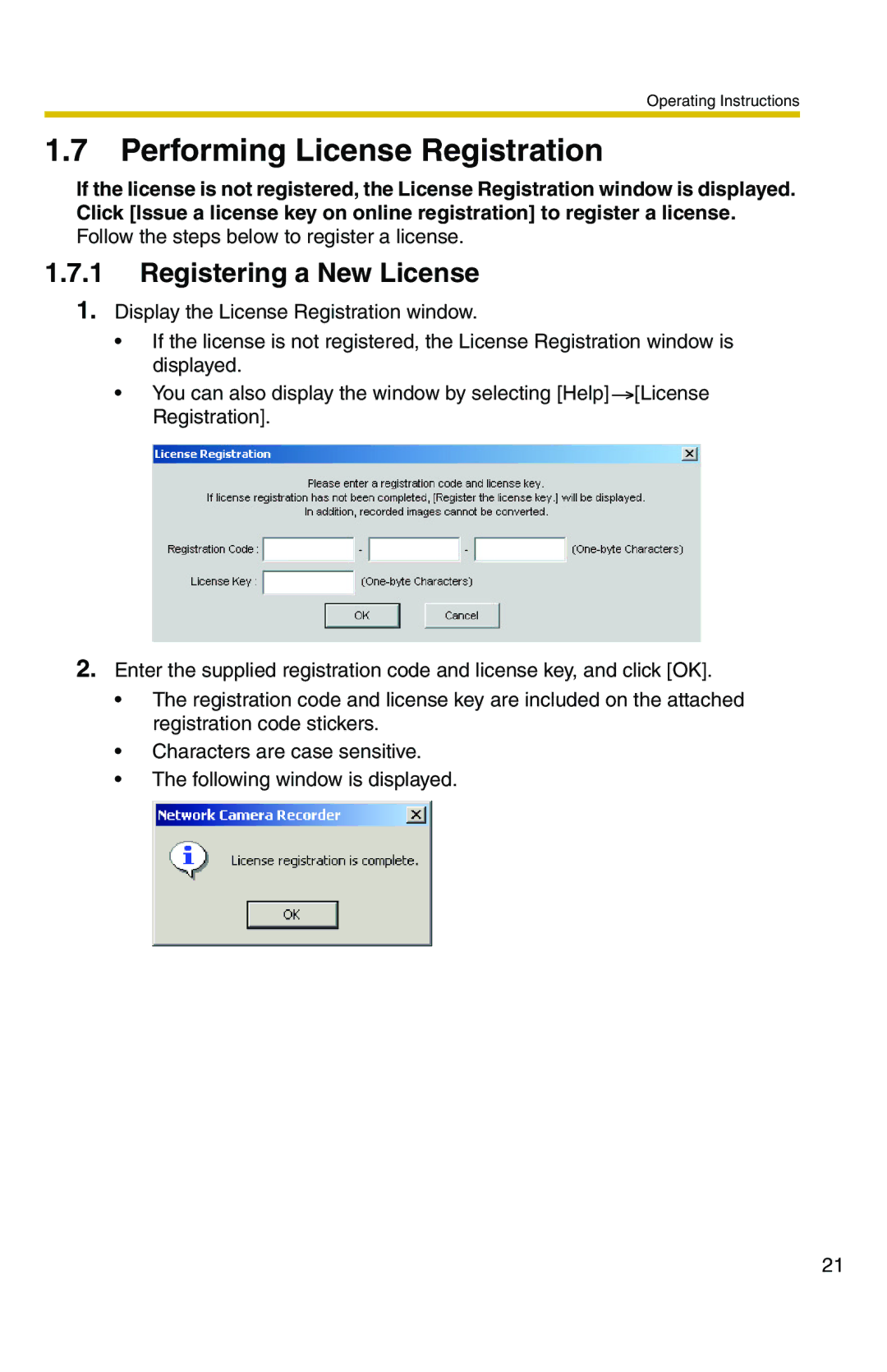 Panasonic BB-HNP11A operating instructions Performing License Registration, Registering a New License 