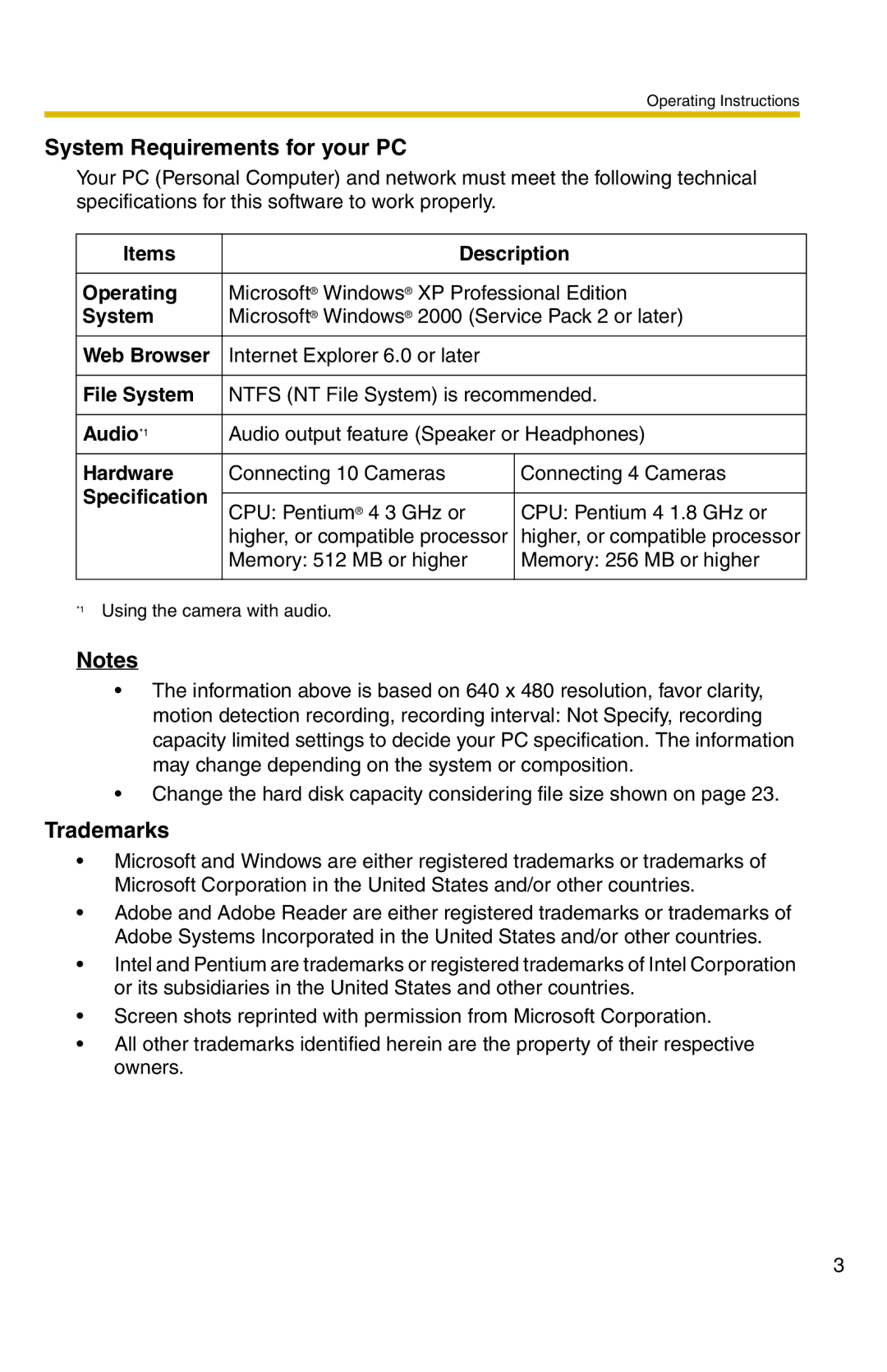 Panasonic BB-HNP11A operating instructions System Requirements for your PC, Trademarks 