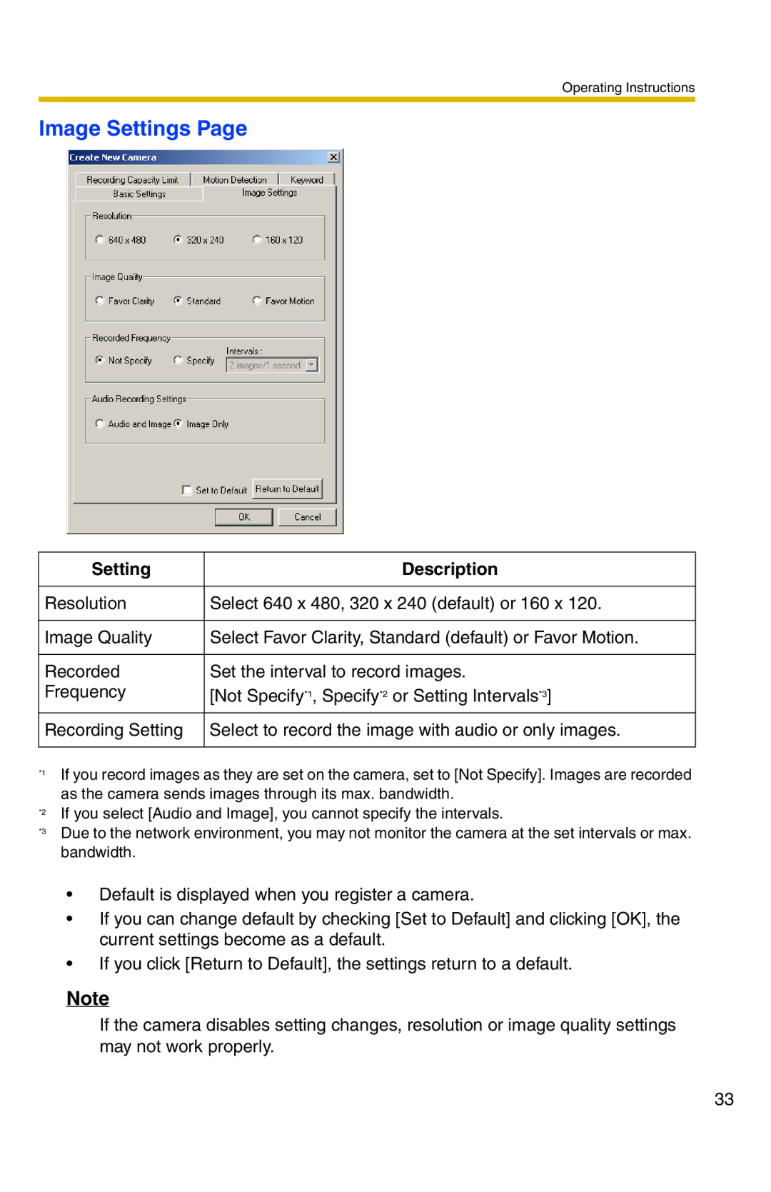 Panasonic BB-HNP11A operating instructions Image Settings 