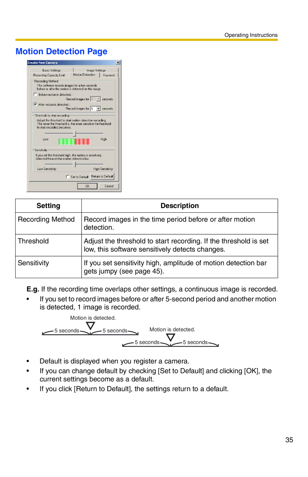 Panasonic BB-HNP11A operating instructions Motion Detection 