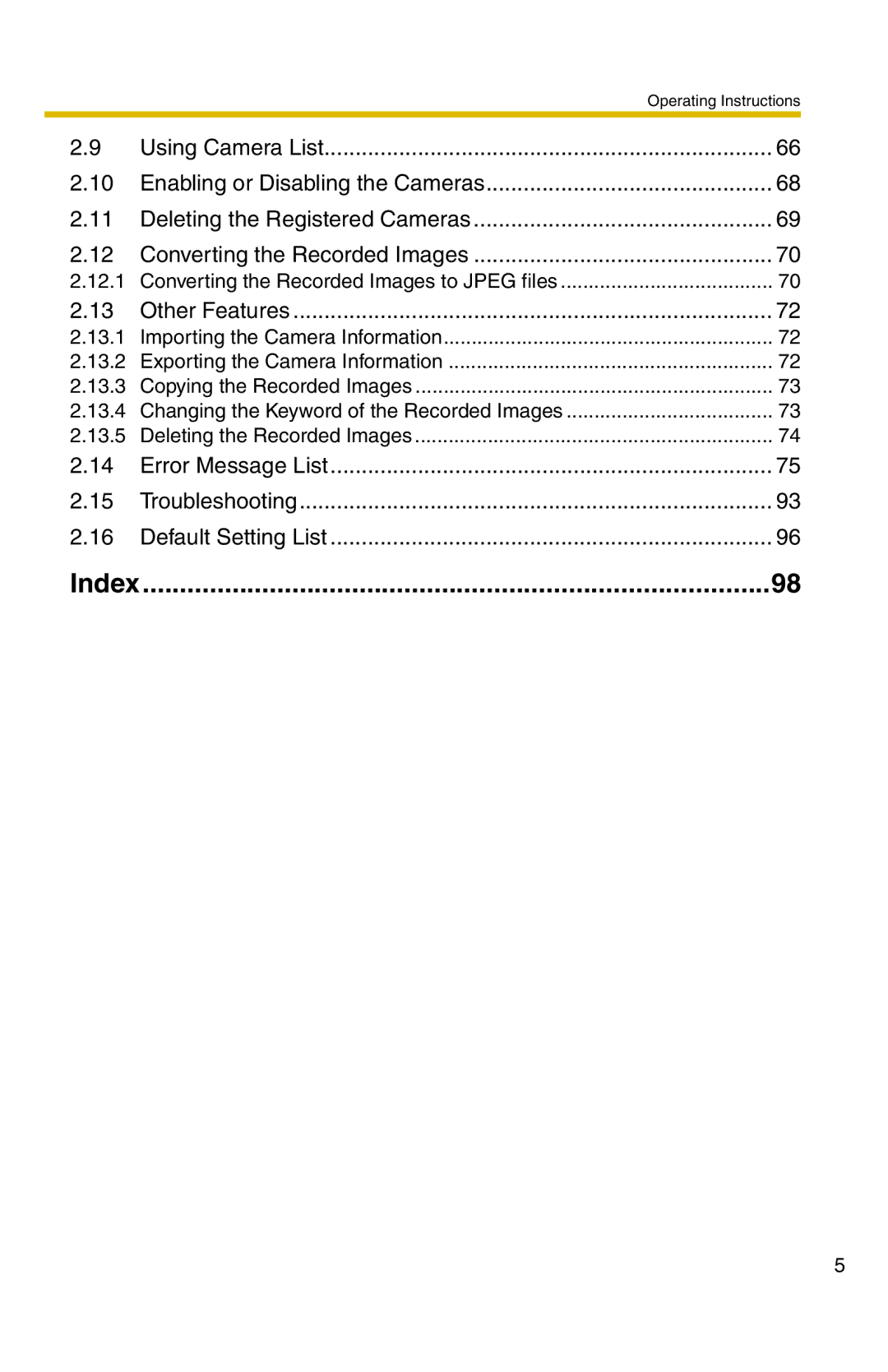 Panasonic BB-HNP11A operating instructions Index 