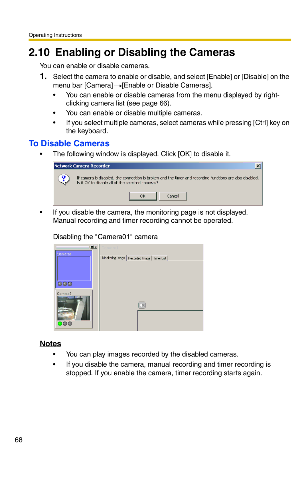 Panasonic BB-HNP11A operating instructions Enabling or Disabling the Cameras, To Disable Cameras 