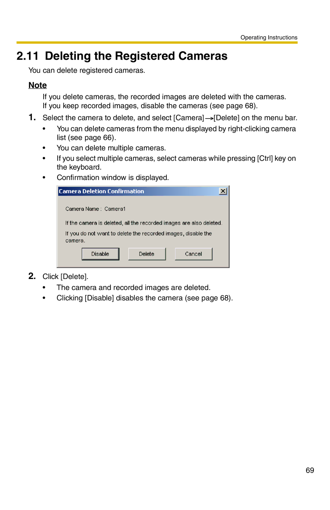 Panasonic BB-HNP11A operating instructions Deleting the Registered Cameras, You can delete registered cameras 