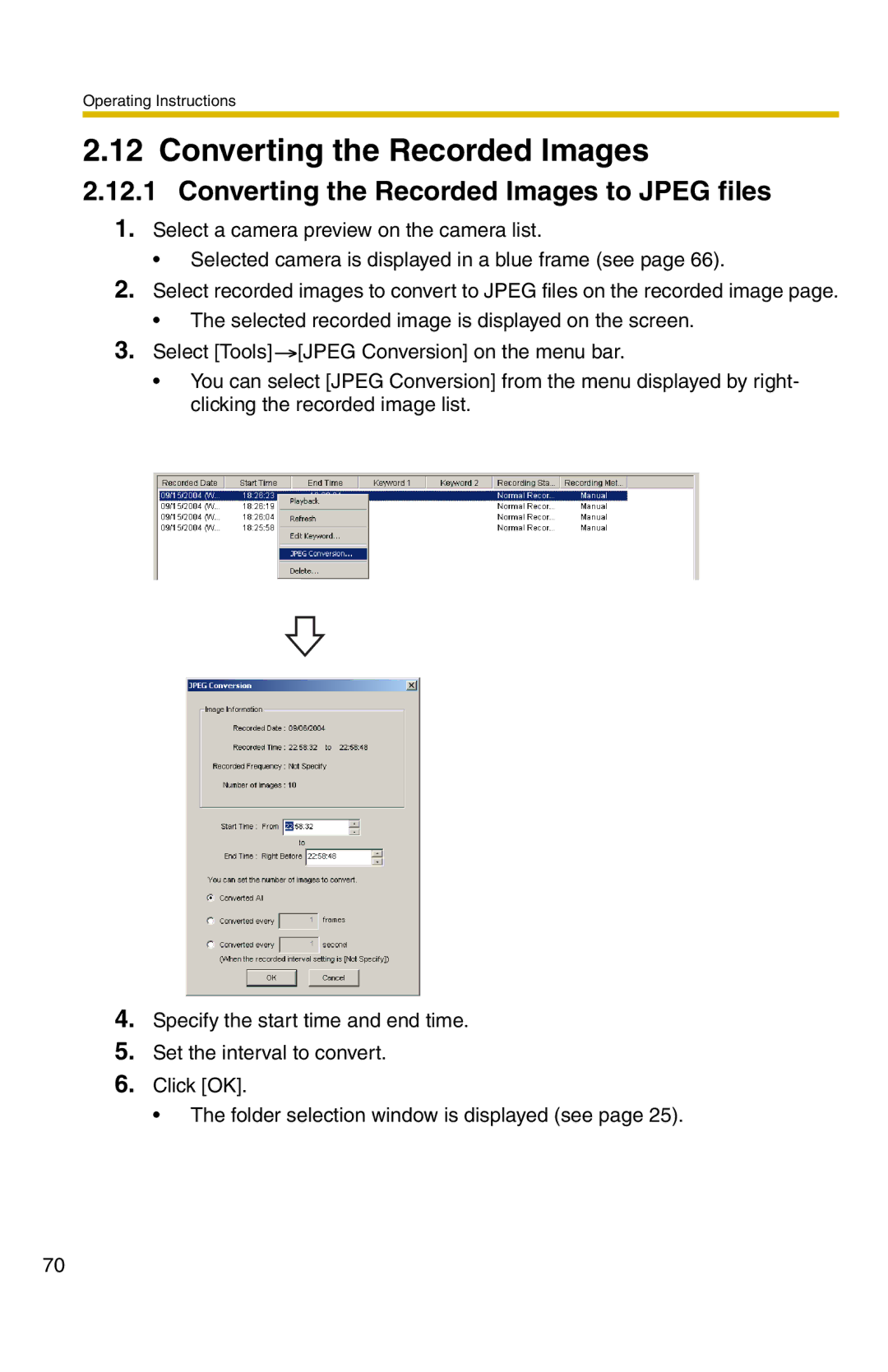 Panasonic BB-HNP11A operating instructions Converting the Recorded Images to Jpeg files 