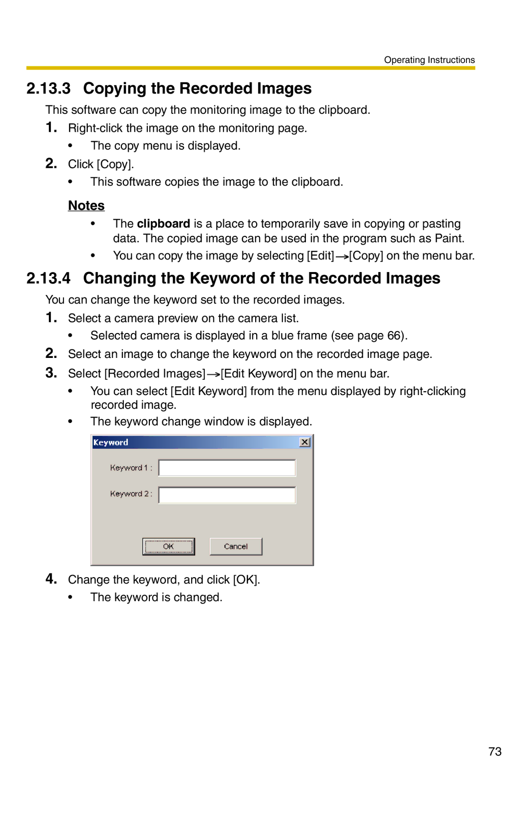 Panasonic BB-HNP11A operating instructions Copying the Recorded Images, Changing the Keyword of the Recorded Images 