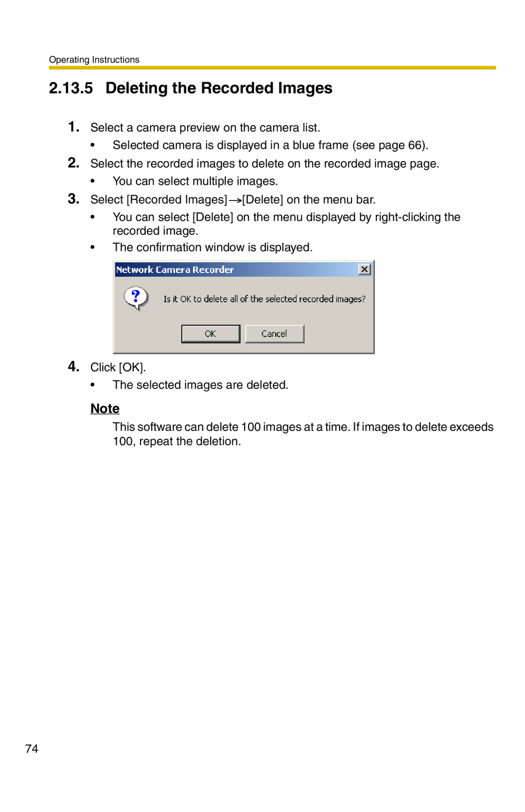 Panasonic BB-HNP11A operating instructions Deleting the Recorded Images 