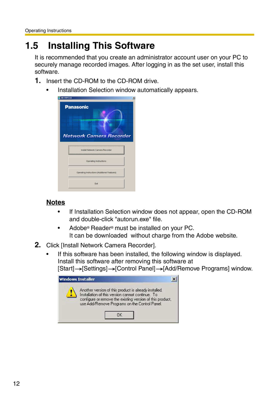 Panasonic BB-HNP11A operating instructions Installing This Software 