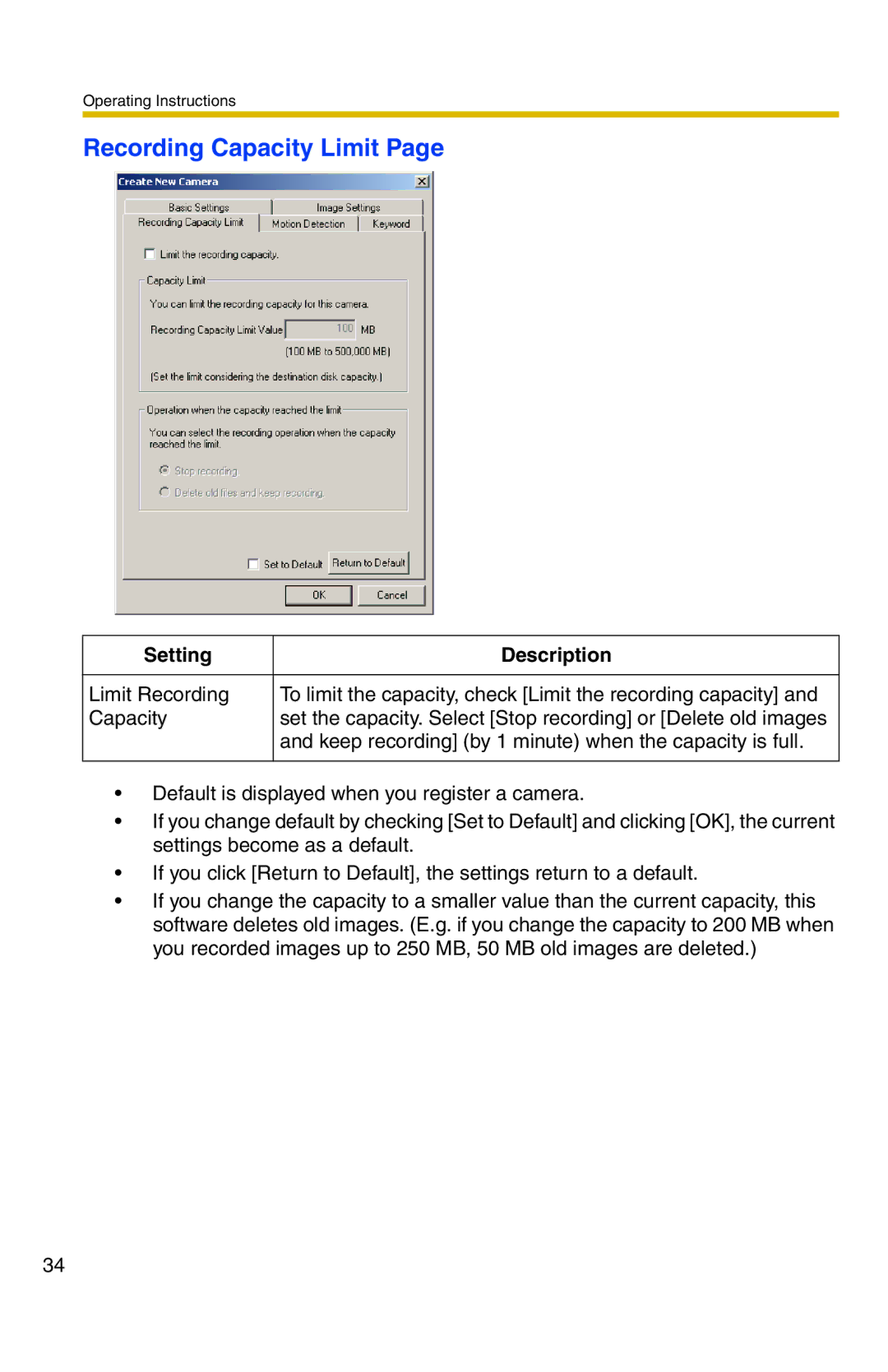 Panasonic BB-HNP11A operating instructions Recording Capacity Limit 