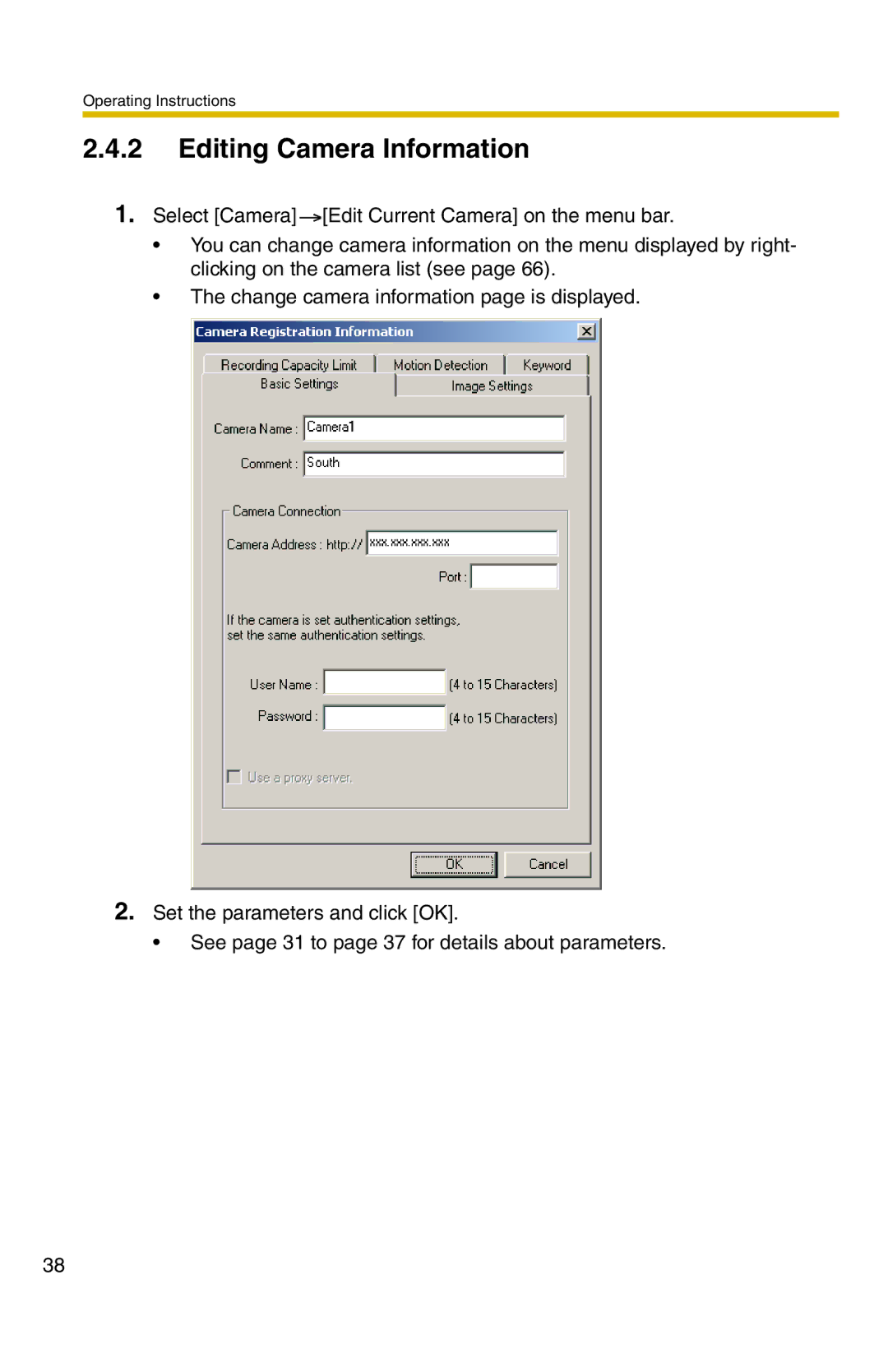 Panasonic BB-HNP11A operating instructions Editing Camera Information 