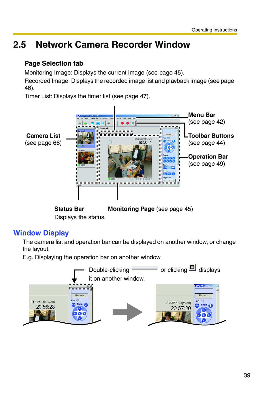 Panasonic BB-HNP11A operating instructions Network Camera Recorder Window, Window Display, Selection tab 