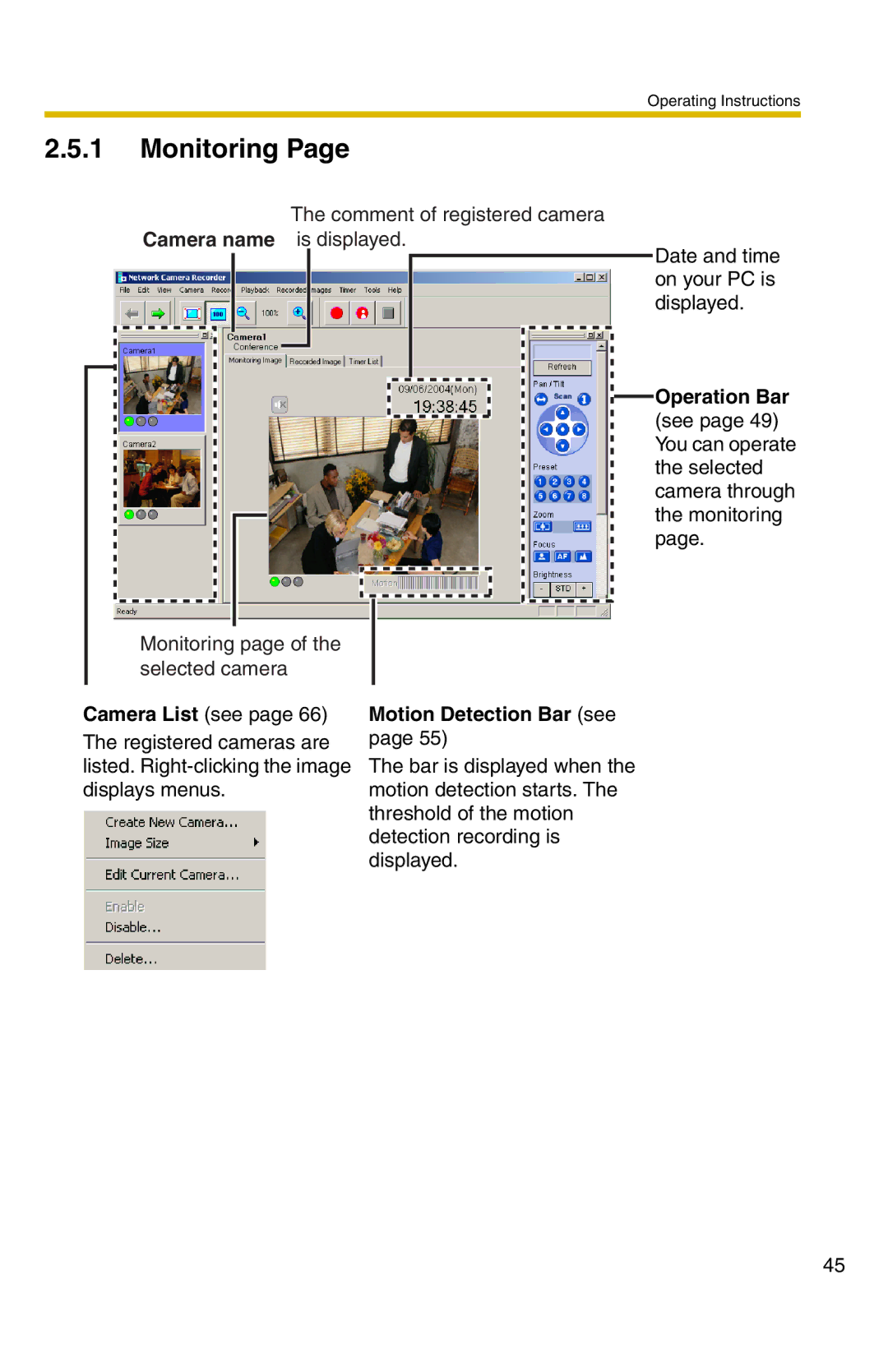 Panasonic BB-HNP11A operating instructions Monitoring, Motion Detection Bar see 