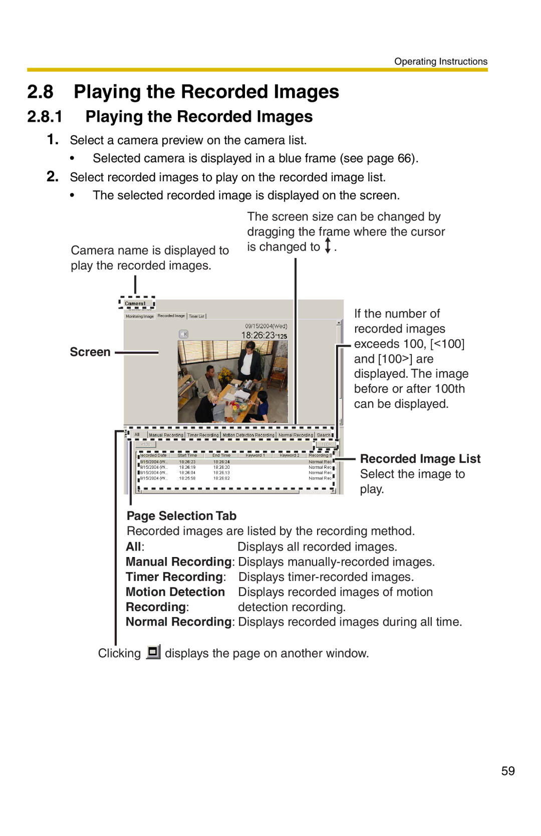 Panasonic BB-HNP11A Playing the Recorded Images, Recorded Image List, Motion Detection, Recording Detection recording 